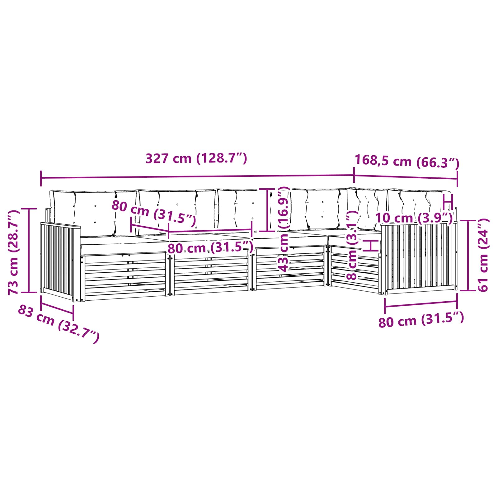 Outdoor-Sofagarnitur mit Kissen 5 pcs Natur und Creme