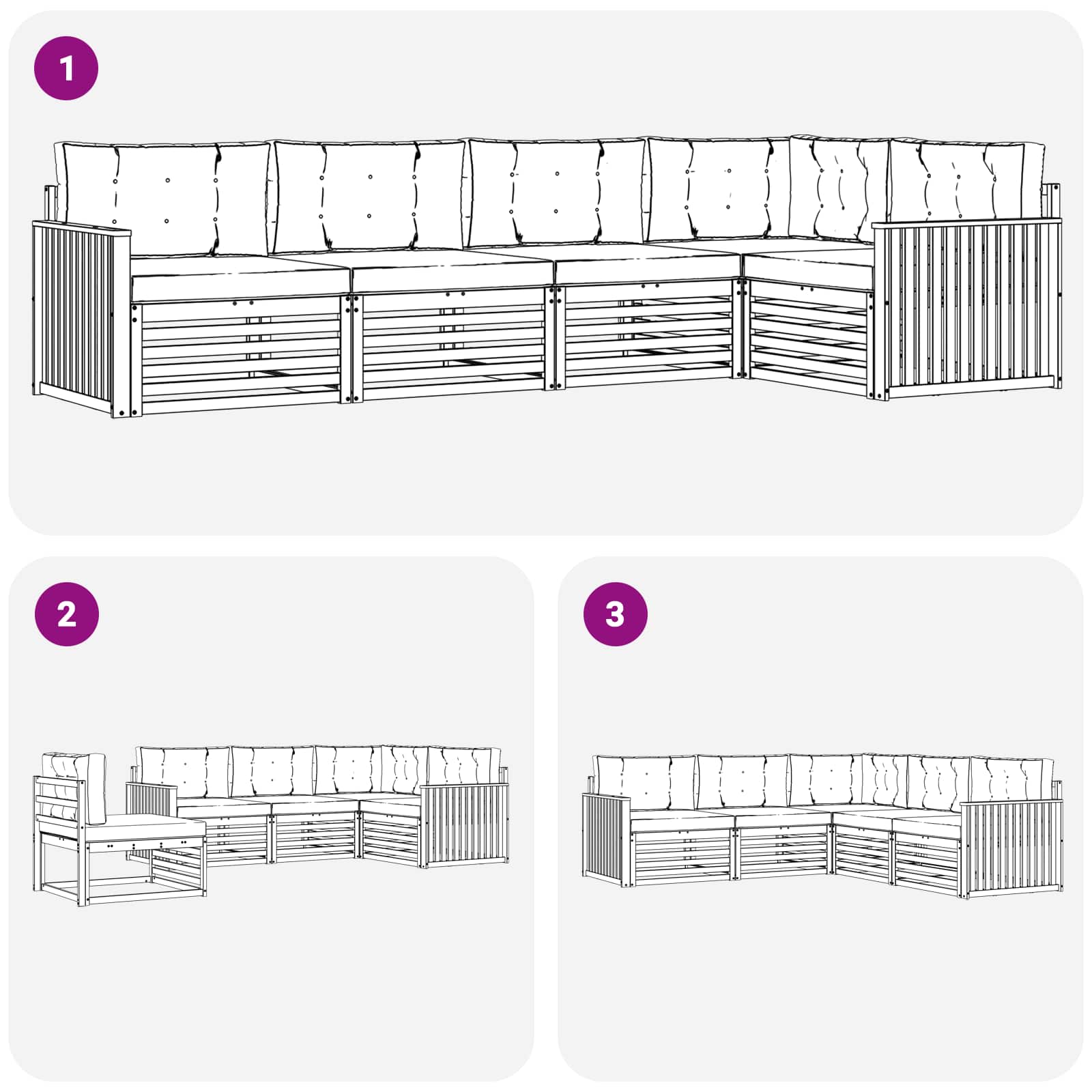 Outdoor-Sofagarnitur mit Kissen 5 pcs Natürlich und Hellgrau
