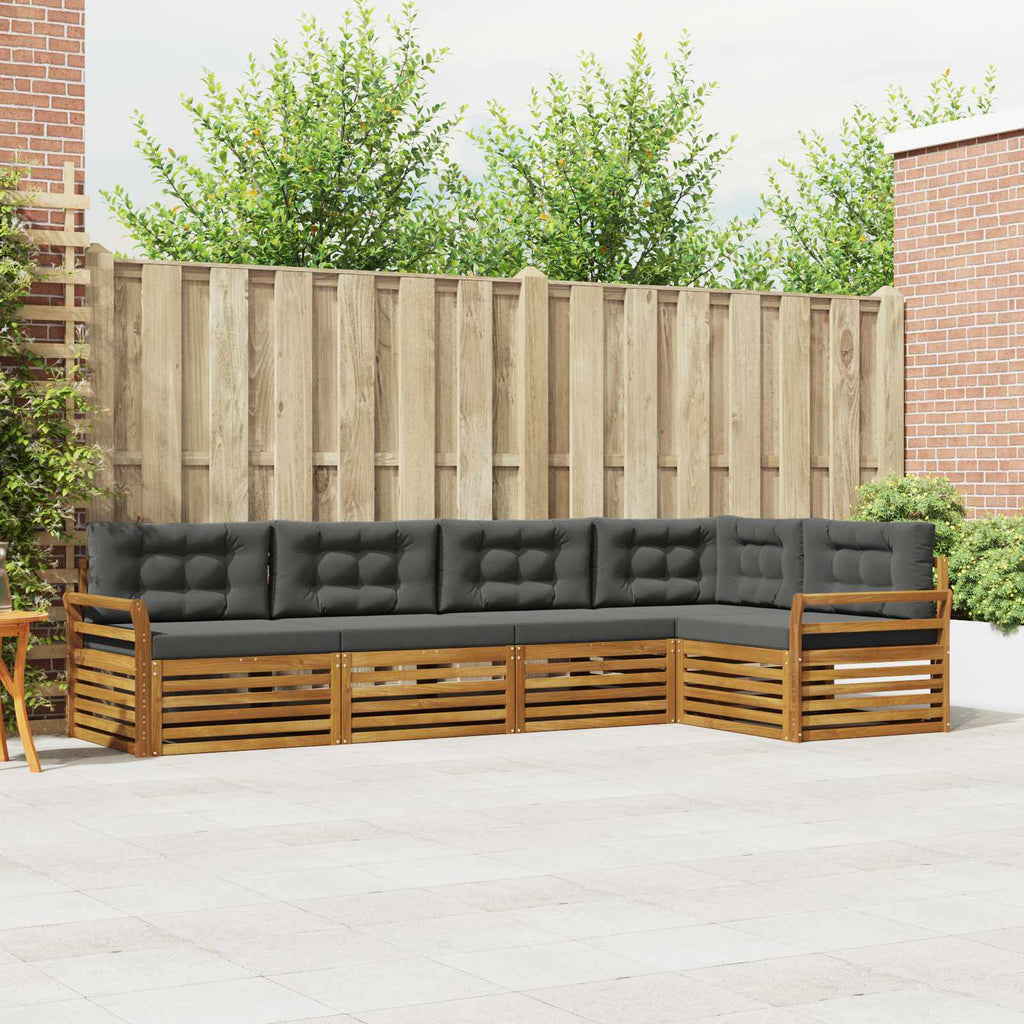 Outdoor-Sofagarnitur mit Kissen 5 pcs Natur und Anthrazit