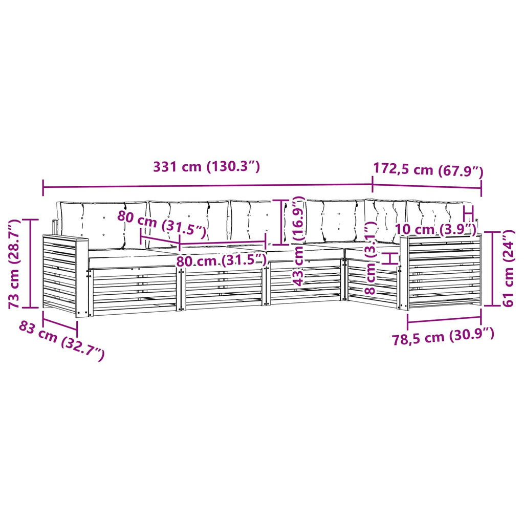 Outdoor-Sofagarnitur mit Kissen 5 pcs Natürlich und Hellgrau
