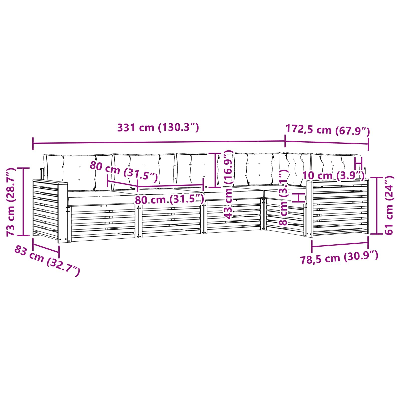 Outdoor-Sofagarnitur mit Kissen 5 pcs Natürlich und Hellgrau