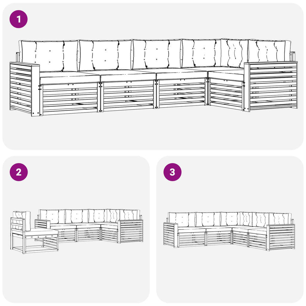 Outdoor-Sofagarnitur mit Kissen 5 pcs Natürlich und Hellgrau