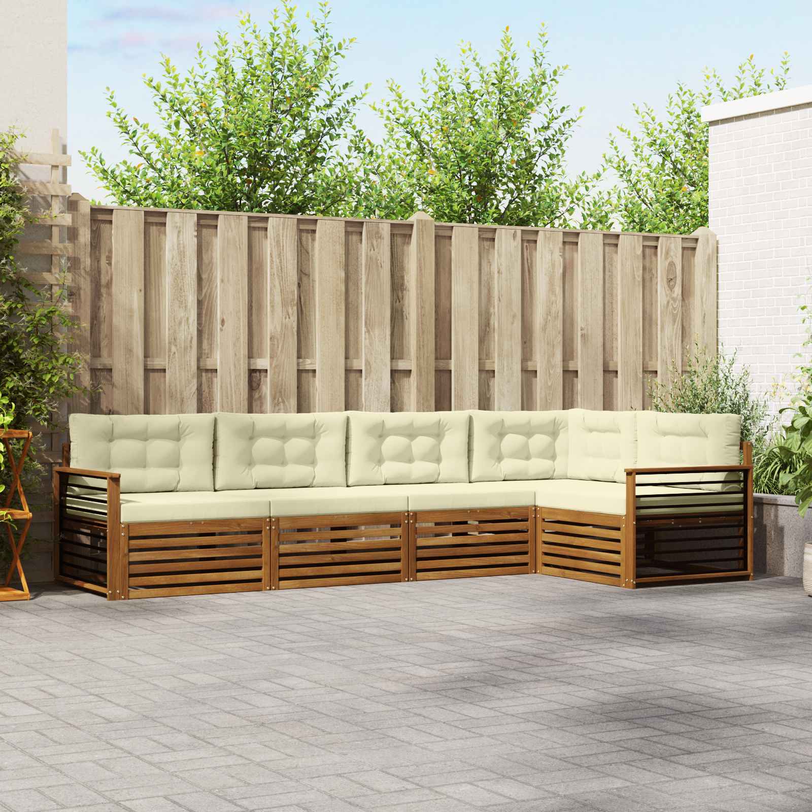 Outdoor-Sofagarnitur mit Kissen 5 pcs Natur und Creme