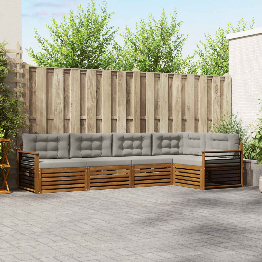 Outdoor-Sofagarnitur mit Kissen 5 pcs Natürlich und Hellgrau