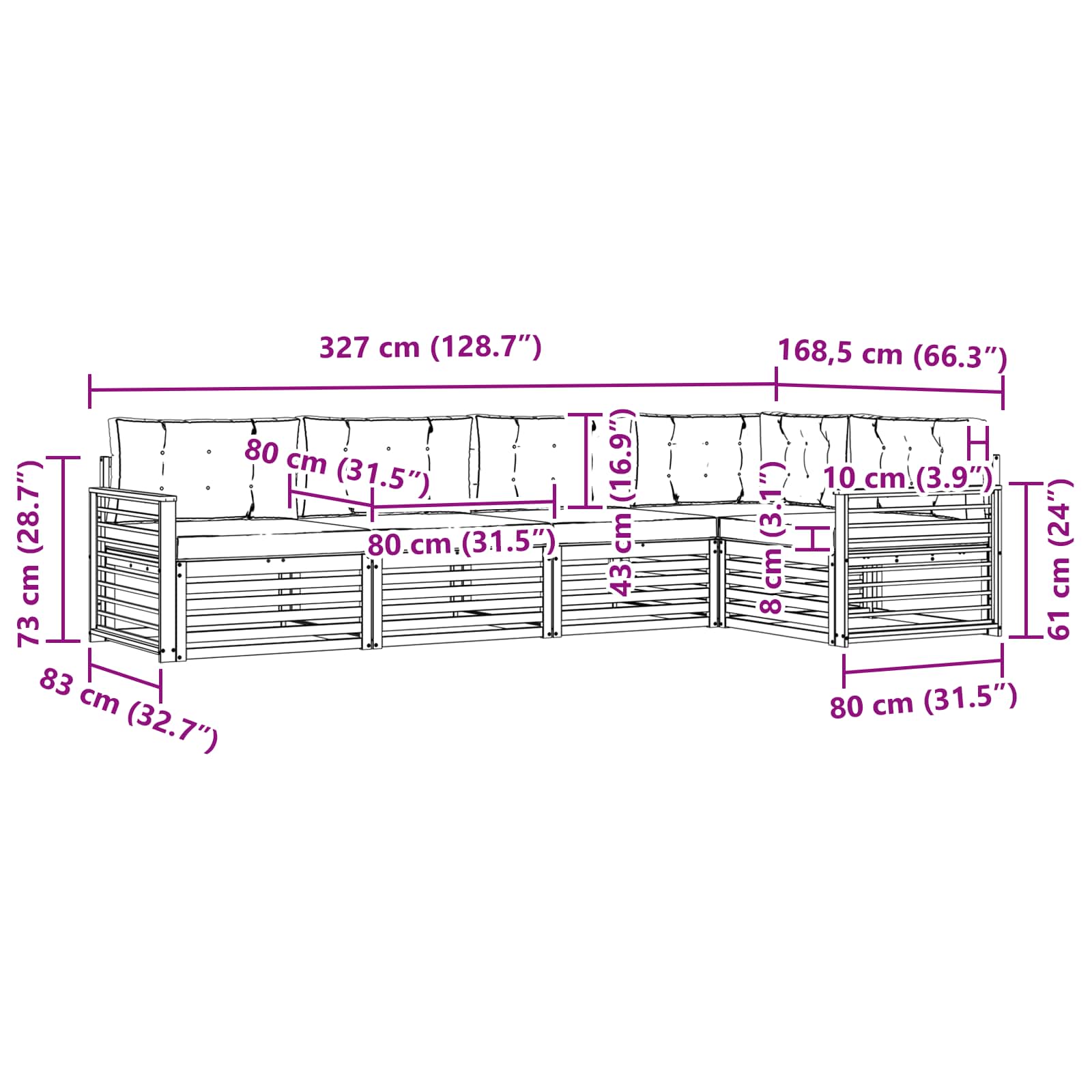 Outdoor-Sofagarnitur mit Kissen 5 pcs Natur und Anthrazit