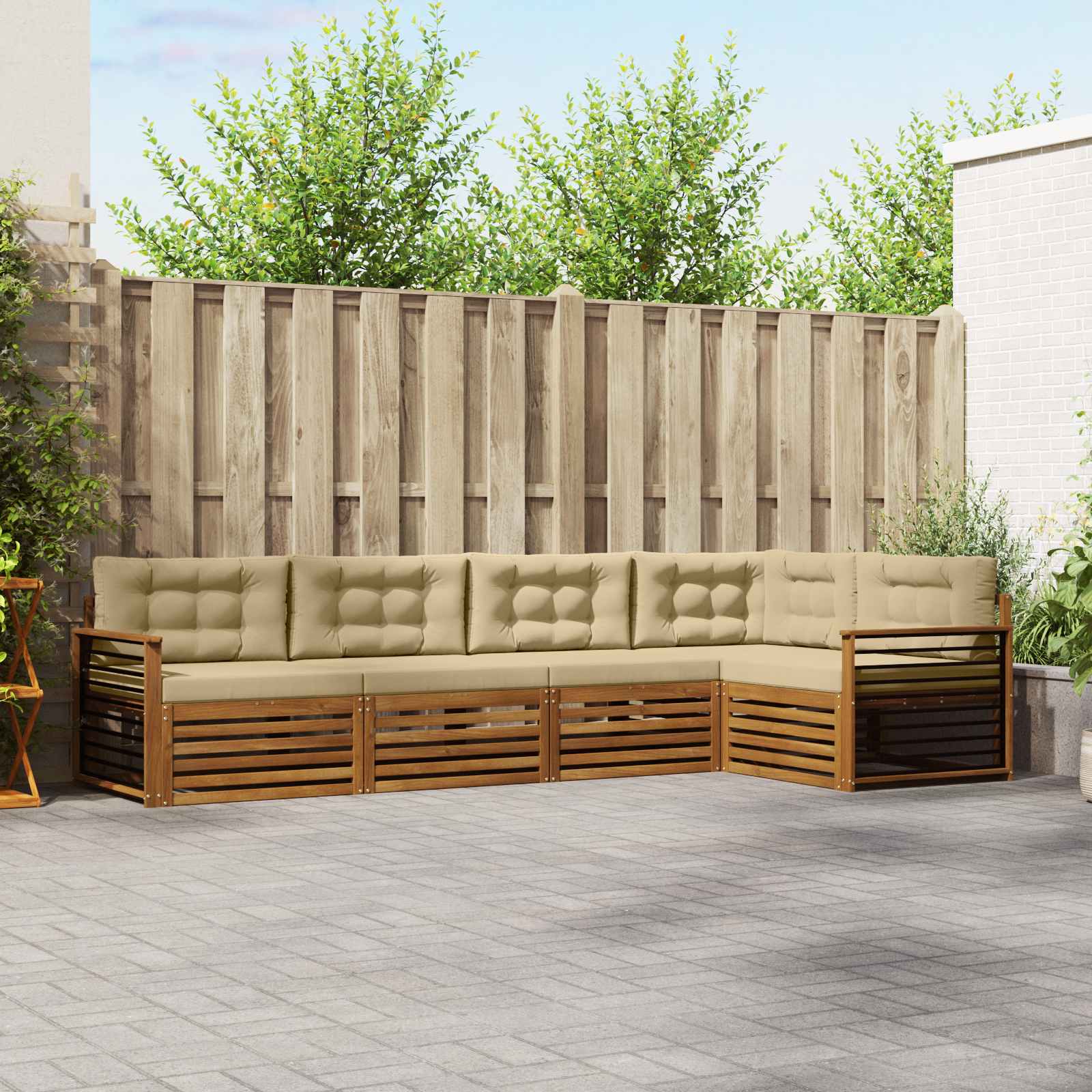 Outdoor-Sofagarnitur mit Kissen 5 pcs Natur und Beige