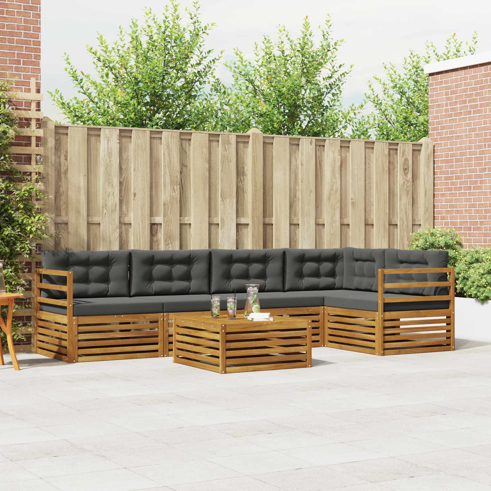 Outdoor-Sofagarnitur mit Kissen 6 pcs Natur und Anthrazit