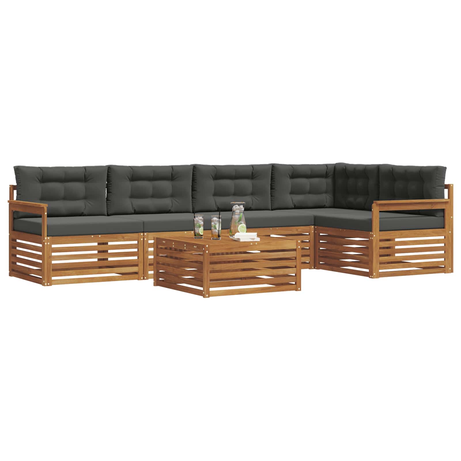Outdoor-Sofagarnitur mit Kissen 6 pcs Natur und Anthrazit
