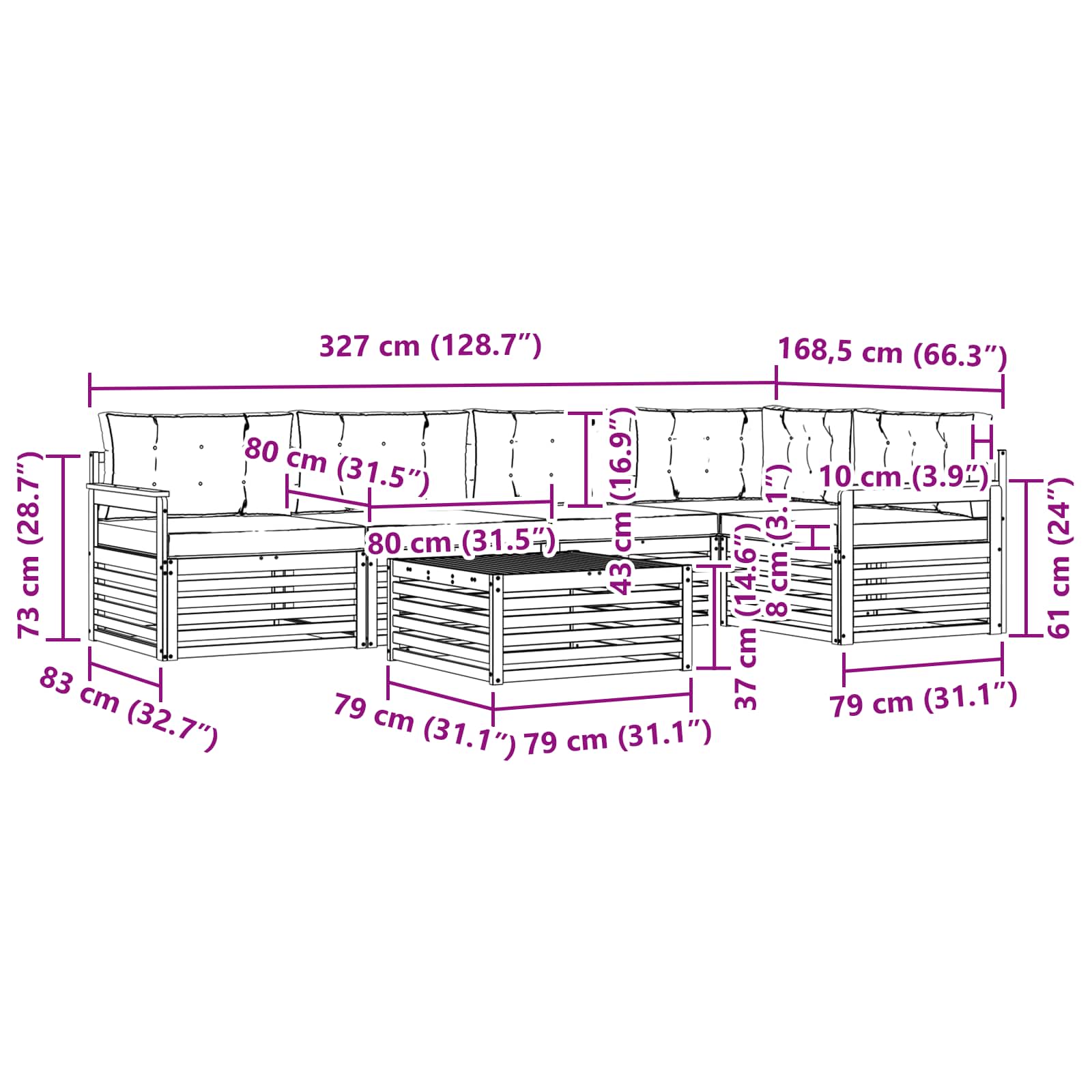Outdoor-Sofagarnitur mit Kissen 6 pcs Natur und Anthrazit