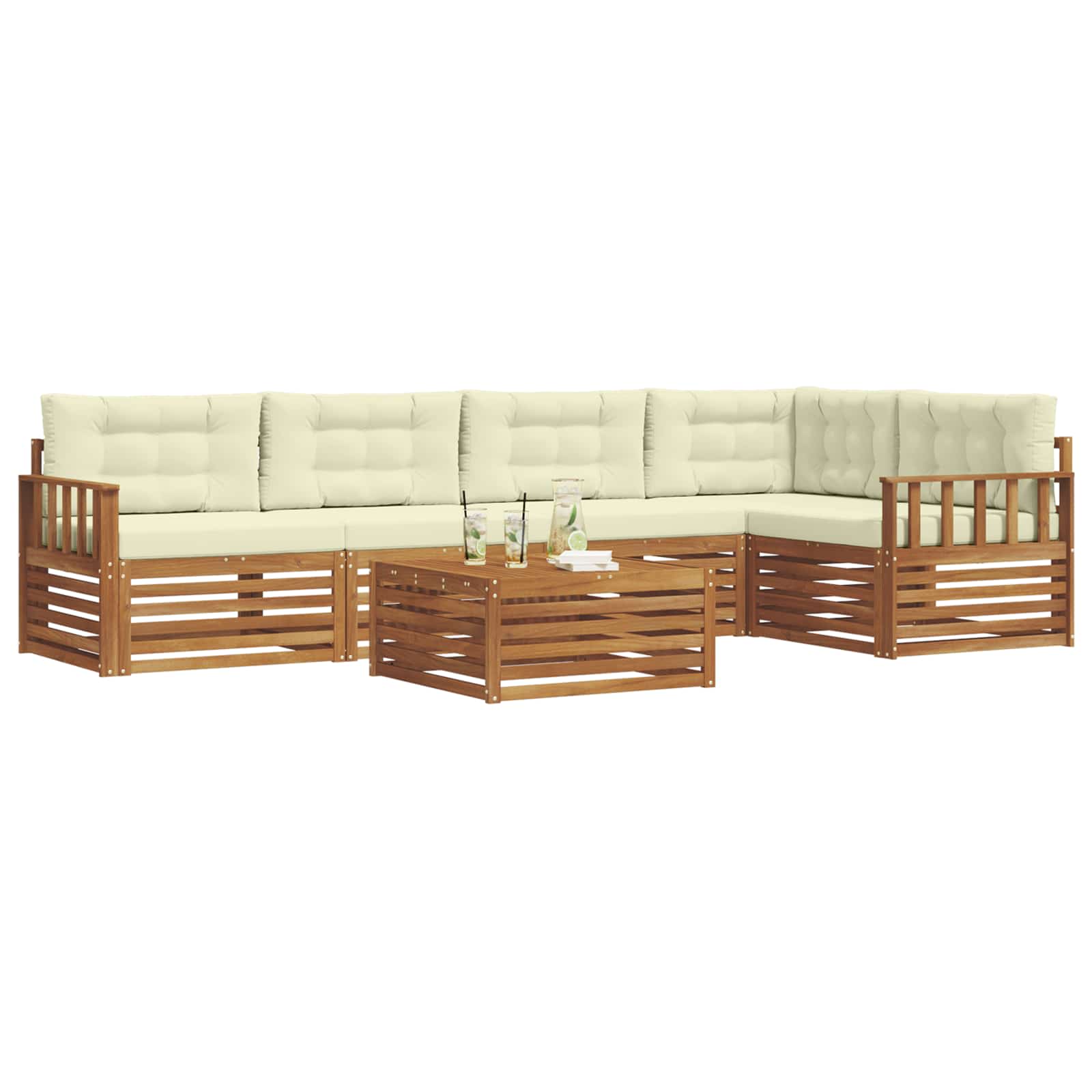 Outdoor-Sofagarnitur mit Kissen 6 pcs Natur und Creme