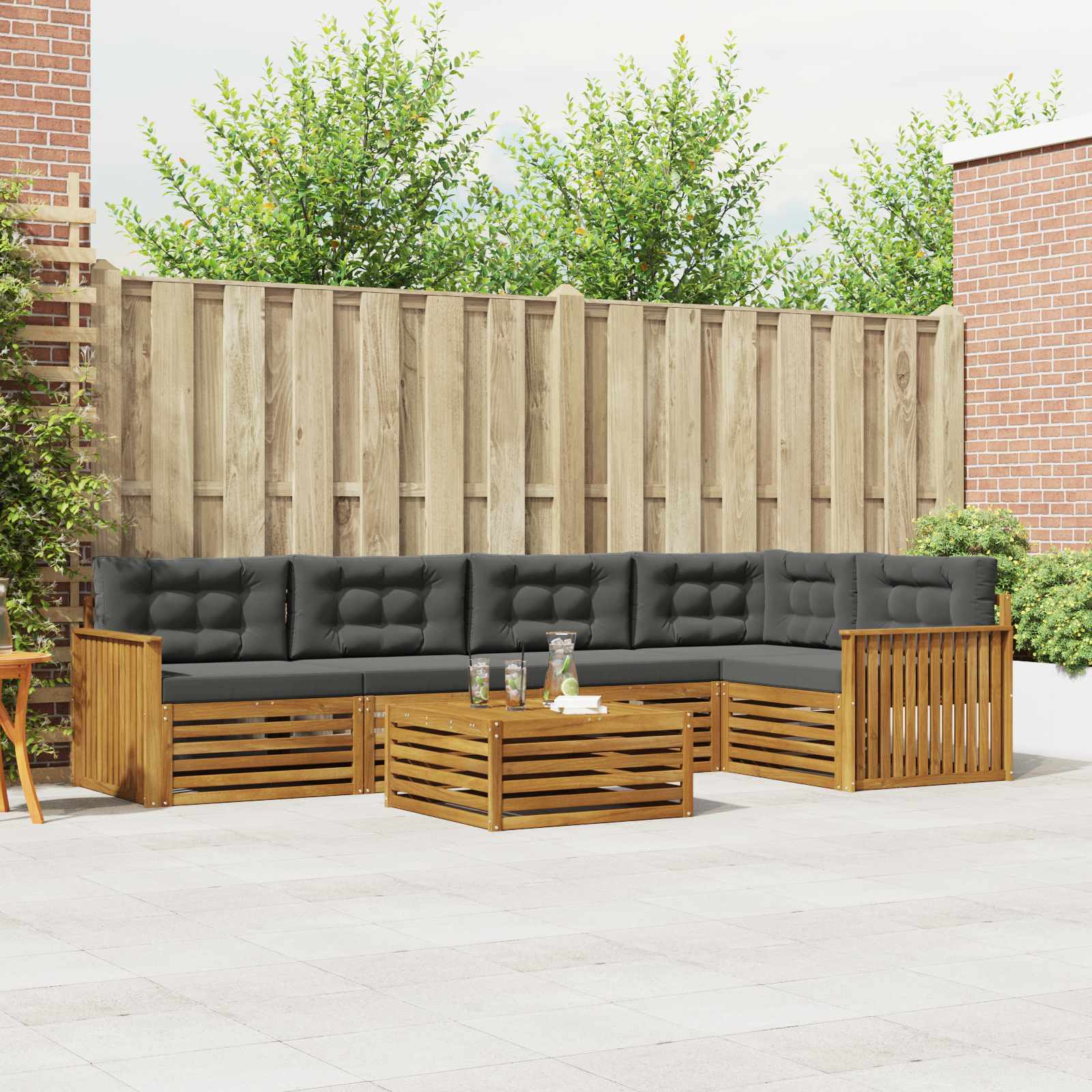 Outdoor-Sofagarnitur mit Kissen 6 pcs Natur und Anthrazit
