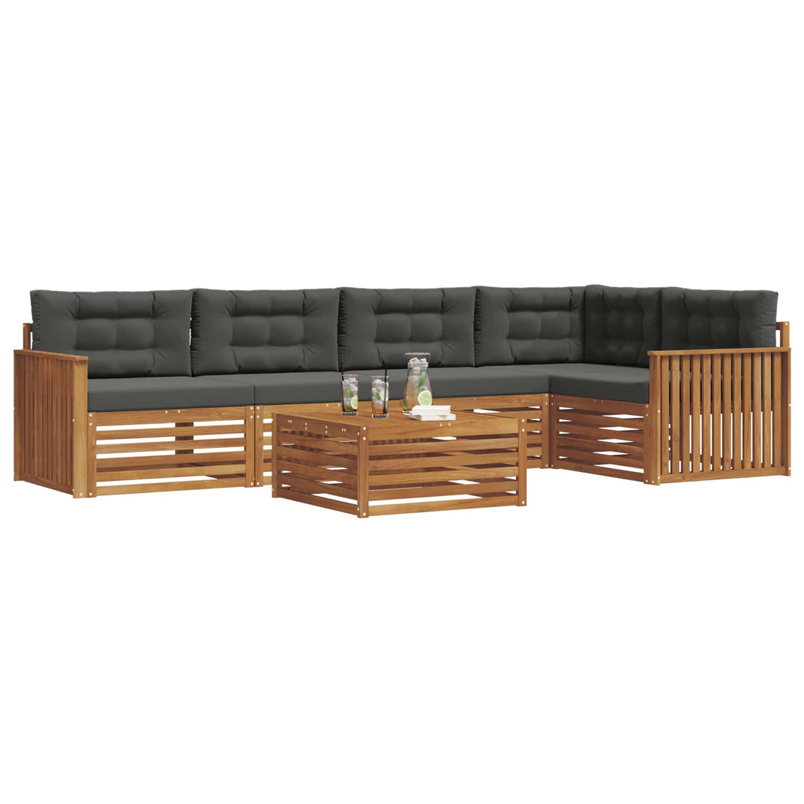 Outdoor-Sofagarnitur mit Kissen 6 pcs Natur und Anthrazit