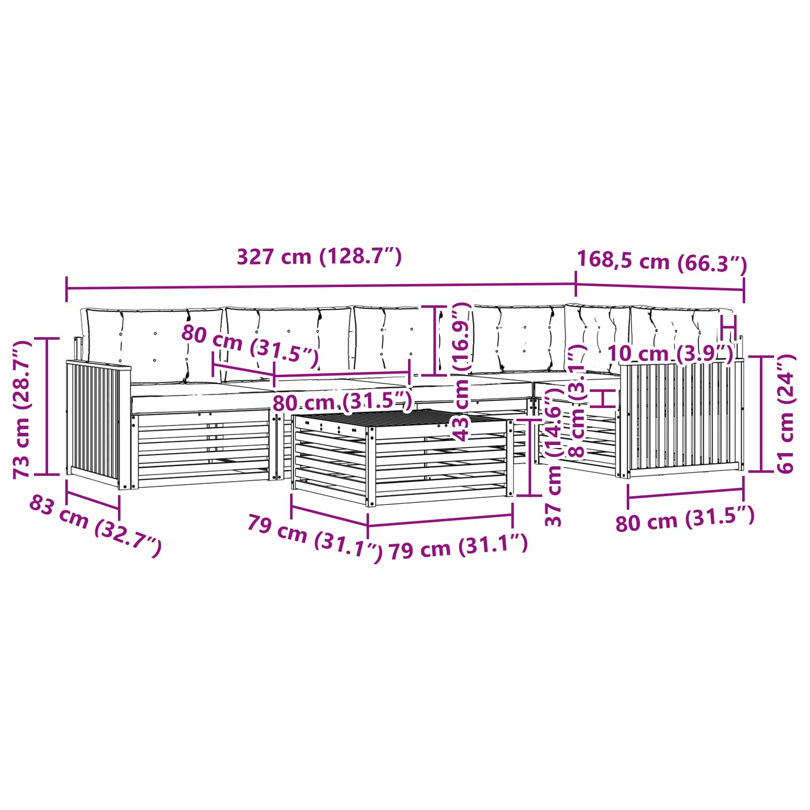 Outdoor-Sofagarnitur mit Kissen 6 pcs Natur und Anthrazit