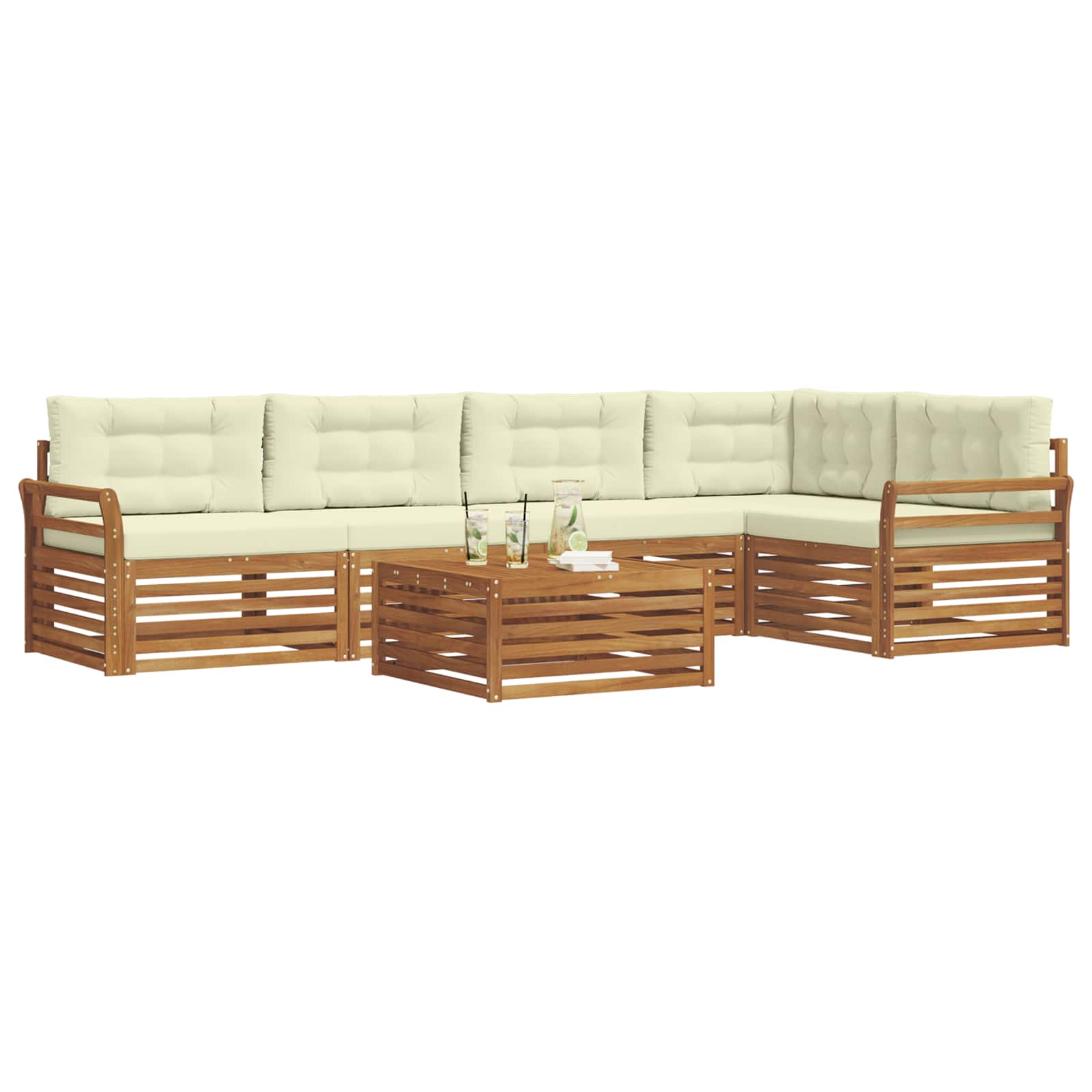 Outdoor-Sofagarnitur mit Kissen 6 pcs Natur und Creme