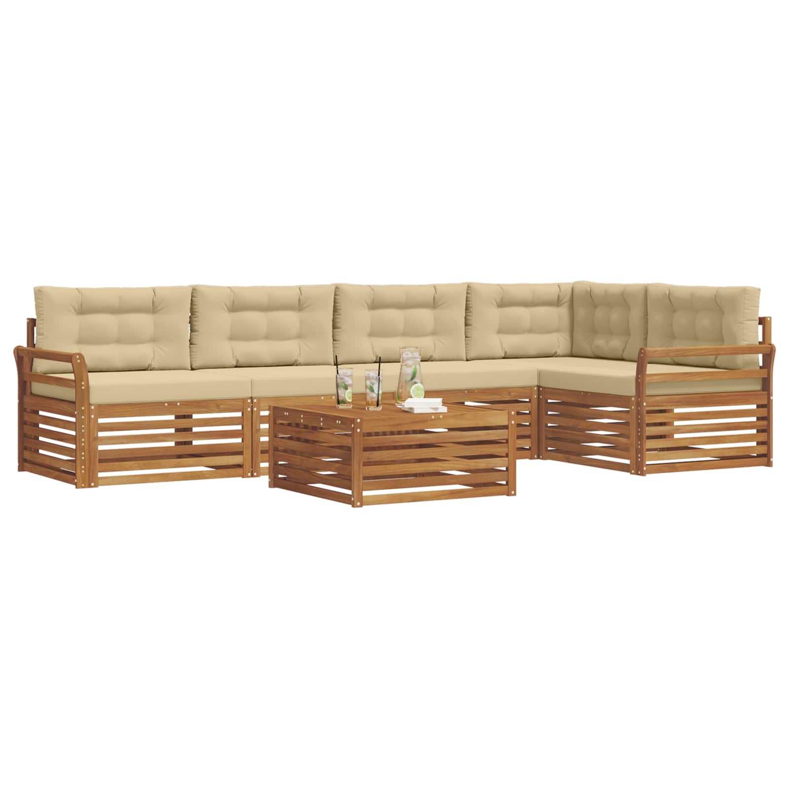 Outdoor-Sofagarnitur mit Kissen 6 pcs Natur und Beige