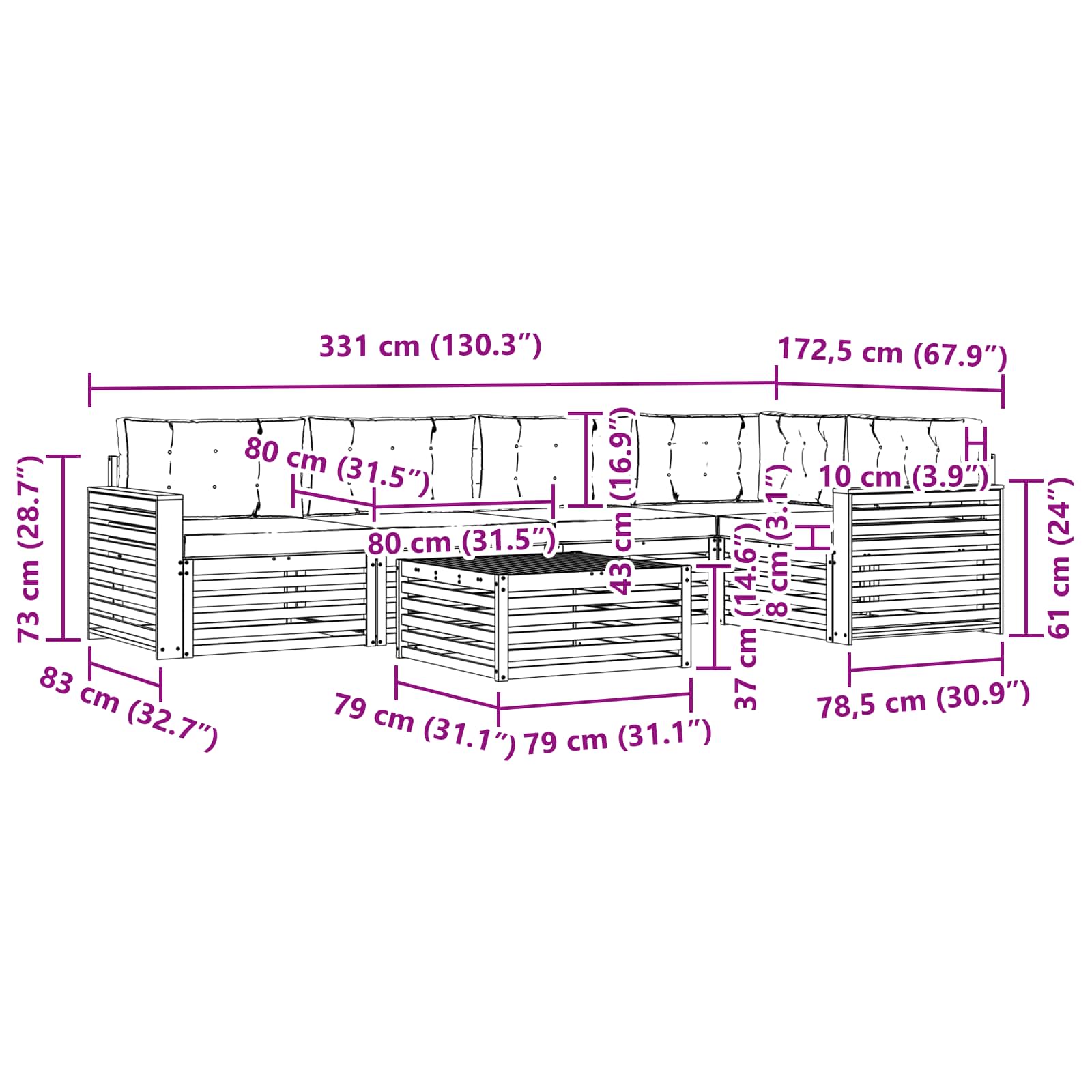 Outdoor-Sofagarnitur mit Kissen 6 pcs Natur und Anthrazit