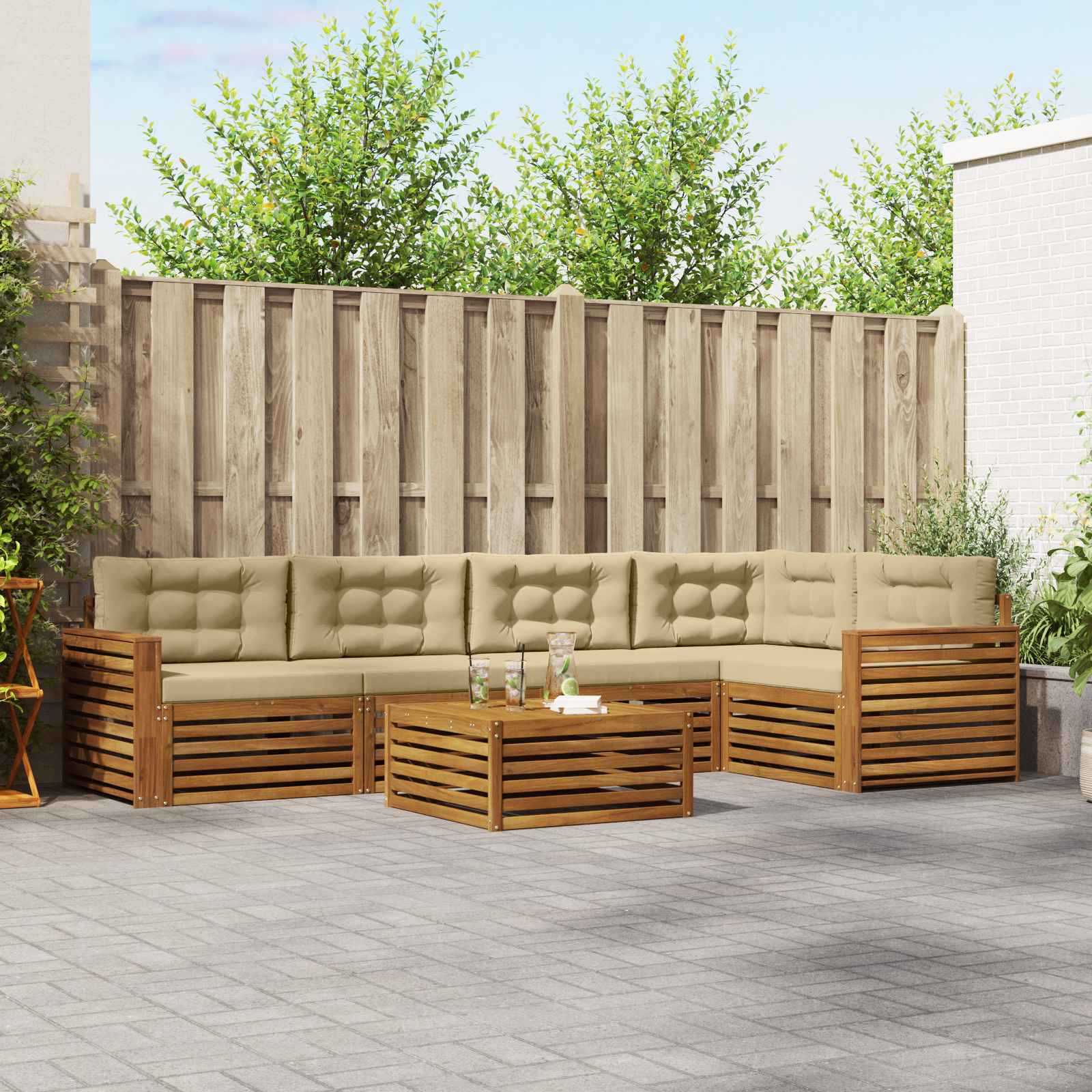 Outdoor-Sofagarnitur mit Kissen 6 pcs Natur und Beige