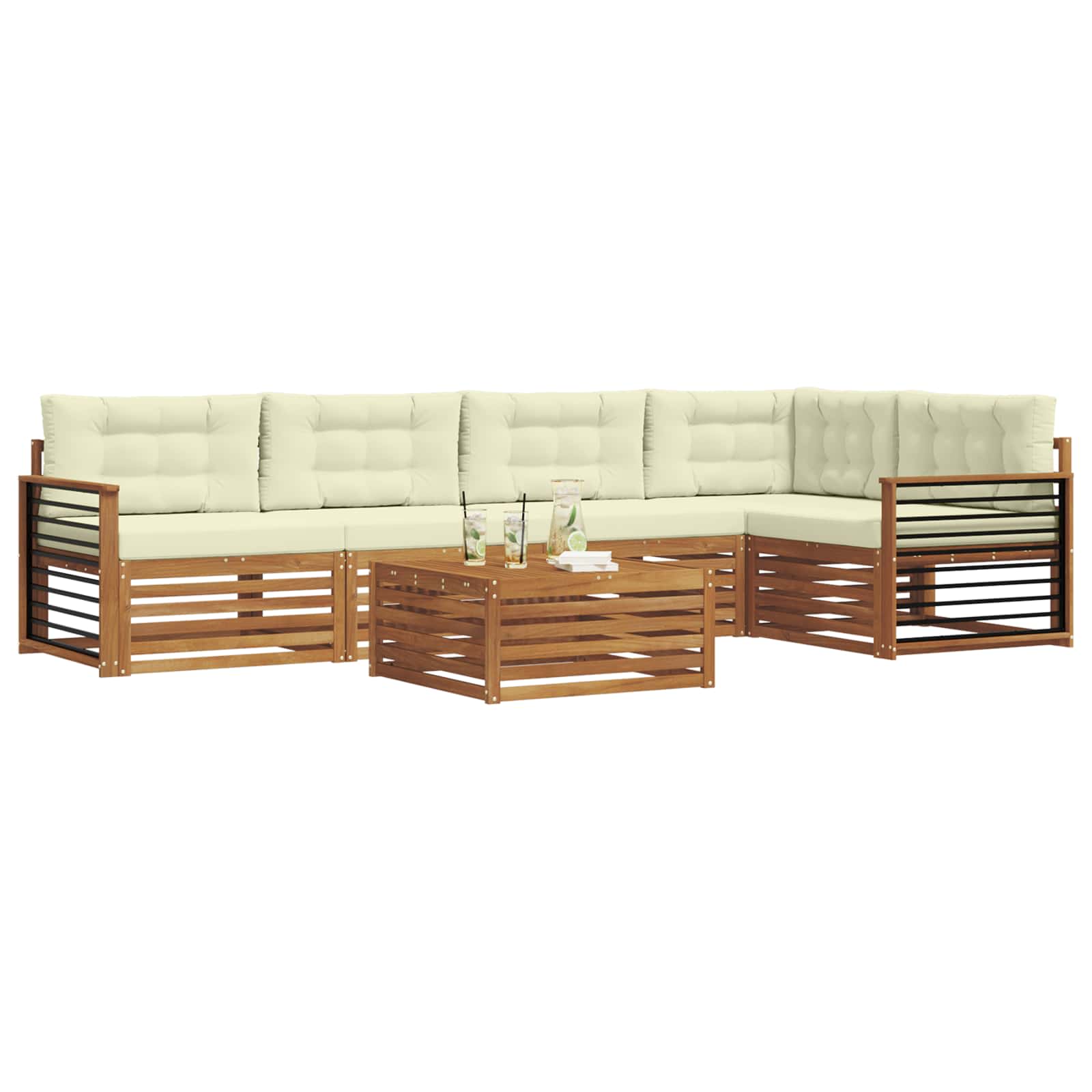 Outdoor-Sofagarnitur mit Kissen 6 pcs Natur und Creme