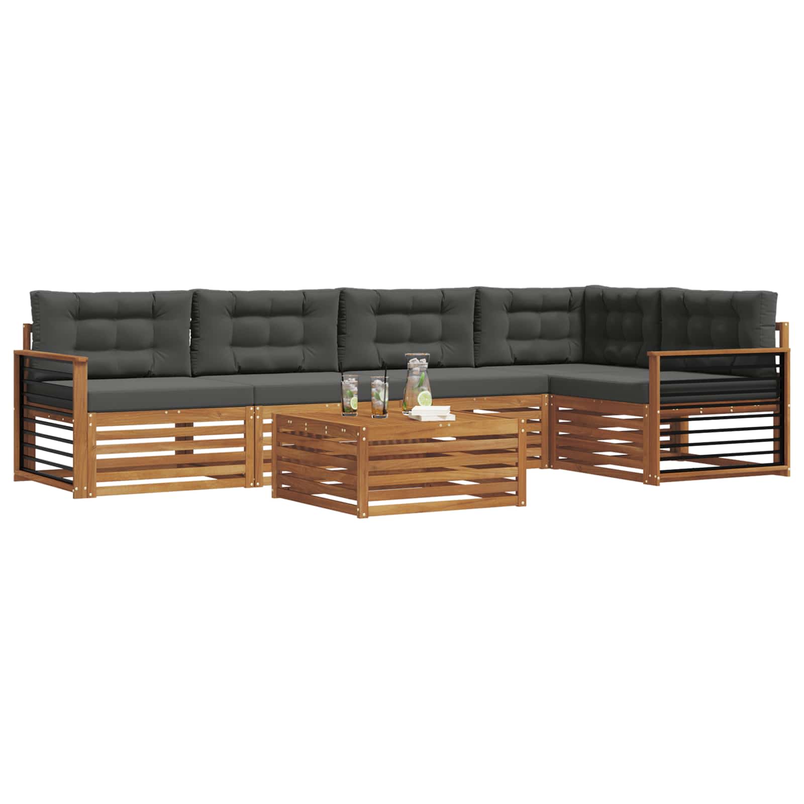 Outdoor-Sofagarnitur mit Kissen 6 pcs Natur und Anthrazit