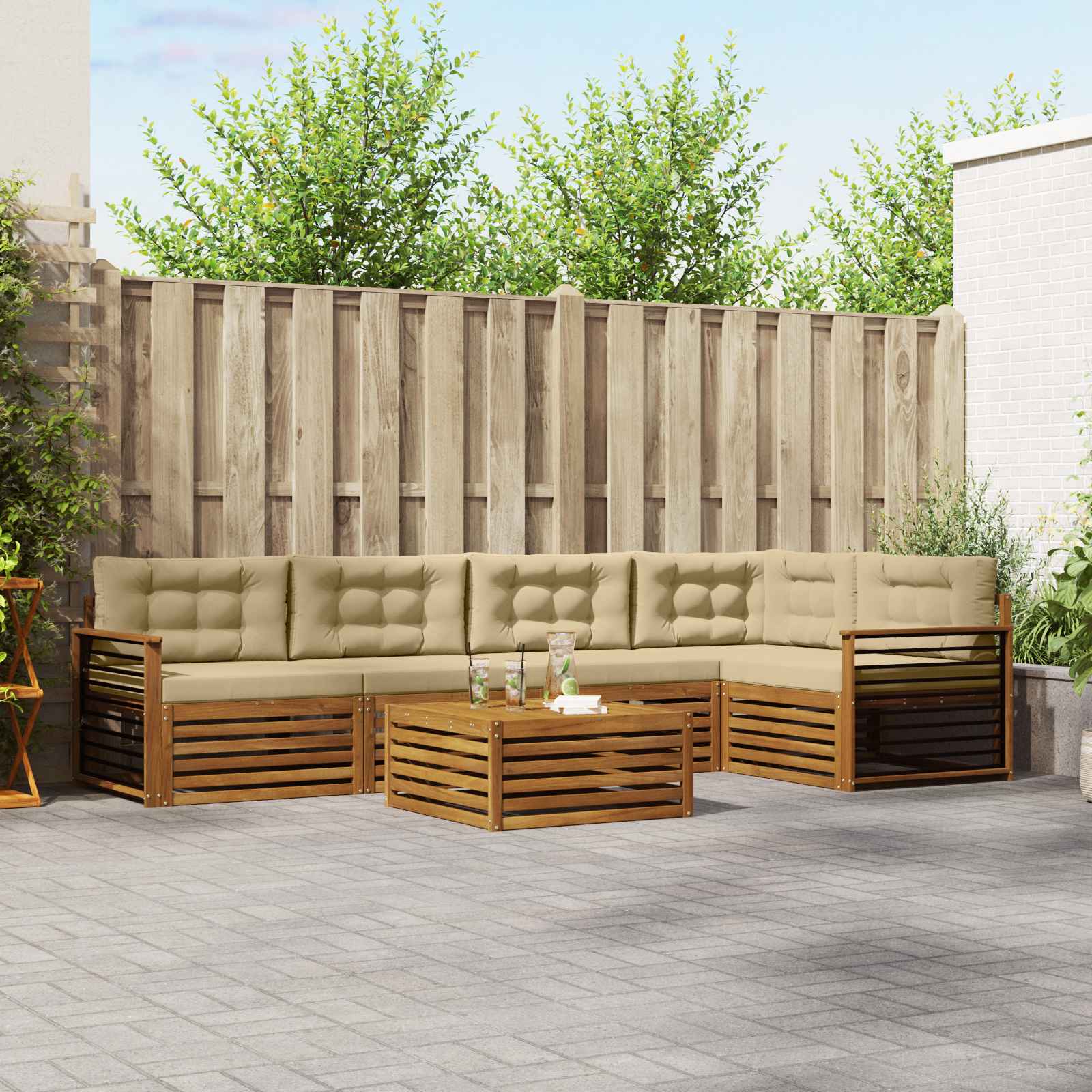 Outdoor-Sofagarnitur mit Kissen 6 pcs Natur und Beige
