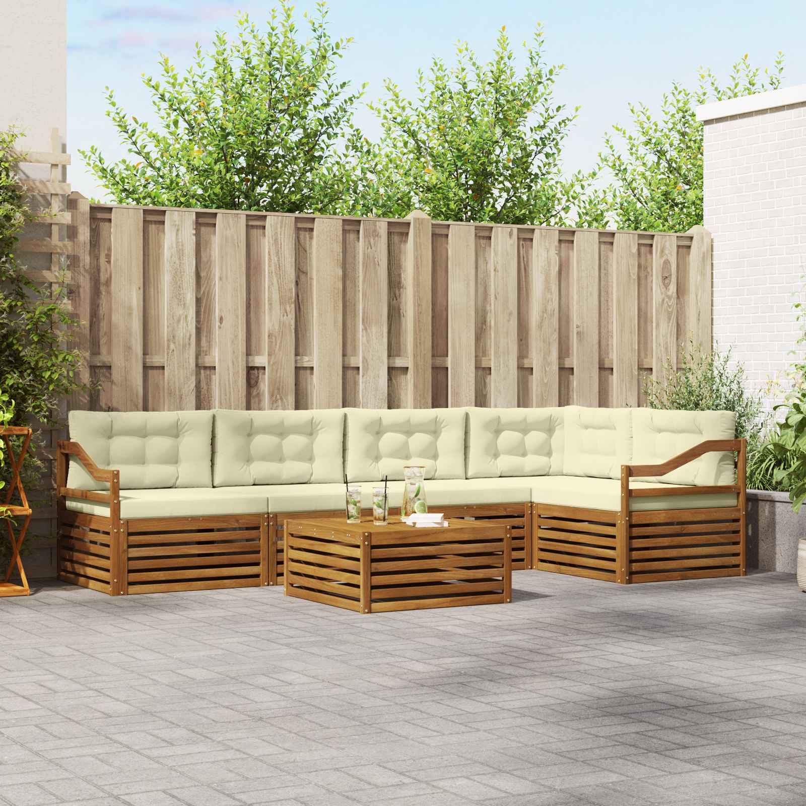 Outdoor-Sofagarnitur mit Kissen 6 pcs Natur und Creme