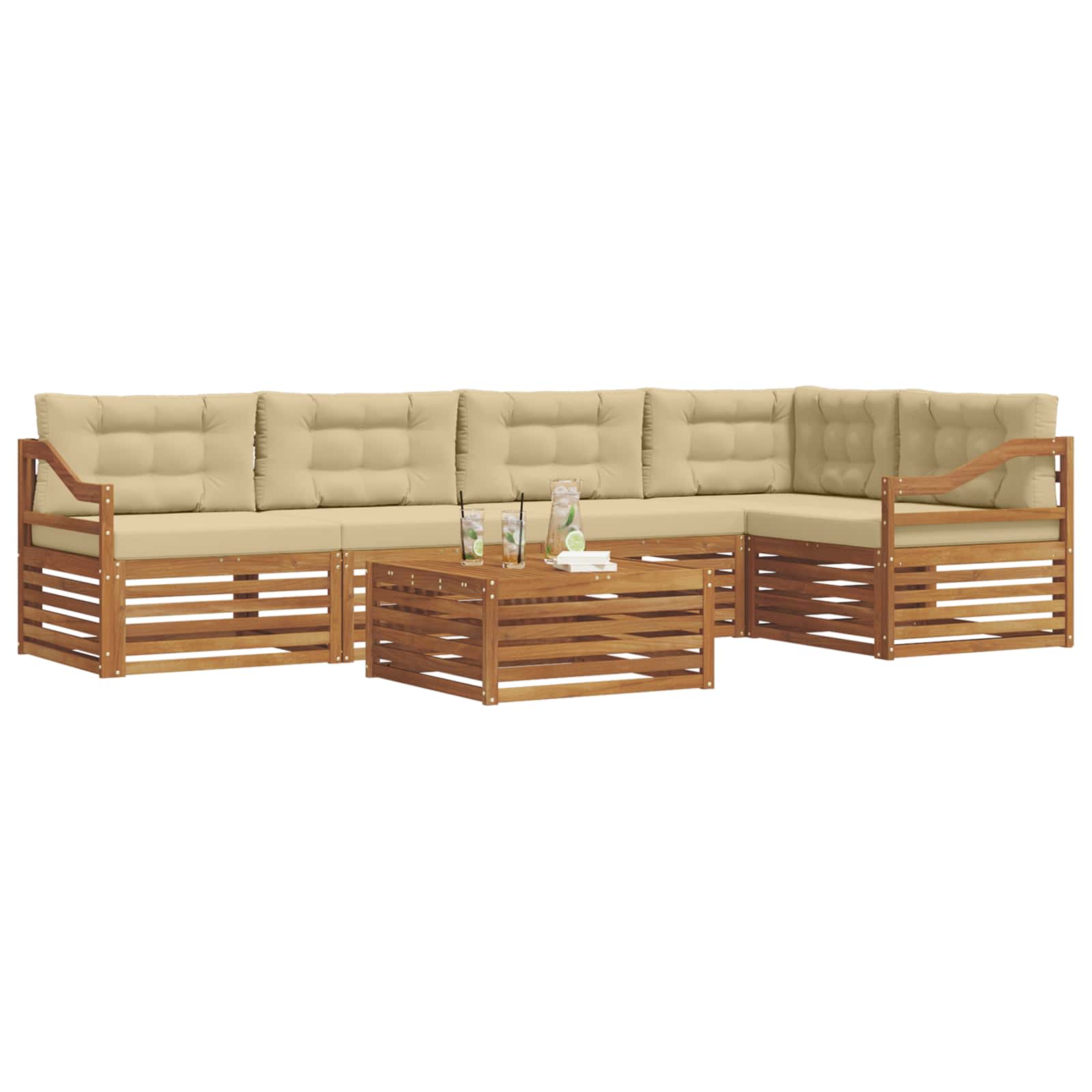 Outdoor-Sofagarnitur mit Kissen 6 pcs Natur und Beige