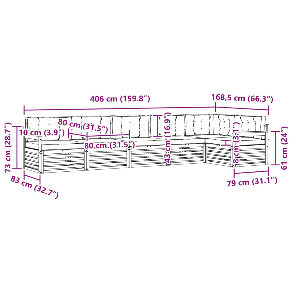 Outdoor-Sofagarnitur mit Kissen 6 pcs Natürlich und Hellgrau