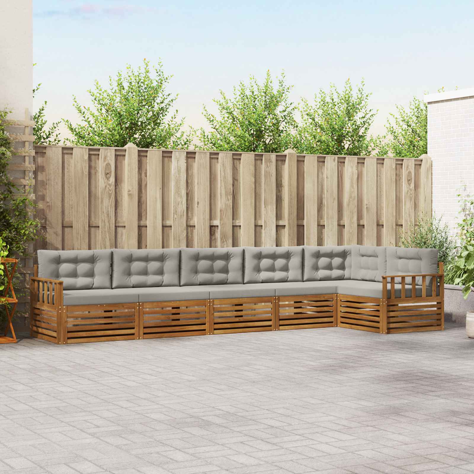 Outdoor-Sofagarnitur mit Kissen 6 pcs Natürlich und Hellgrau