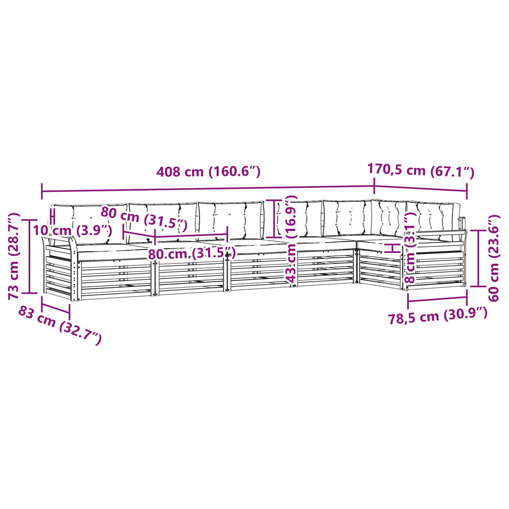 Outdoor-Sofagarnitur mit Kissen 6 pcs Natur und Anthrazit