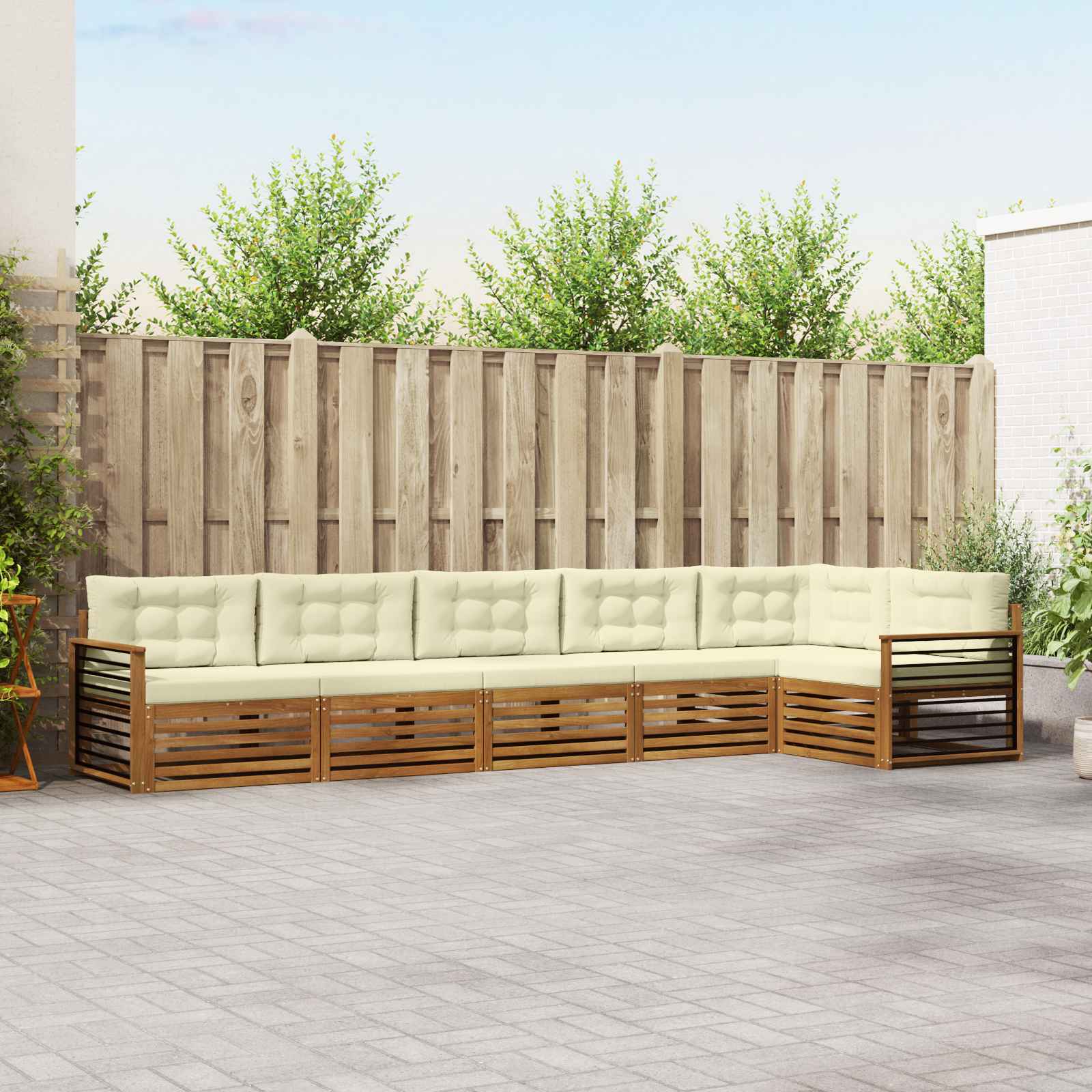 Outdoor-Sofagarnitur mit Kissen 6 pcs Natur und Creme