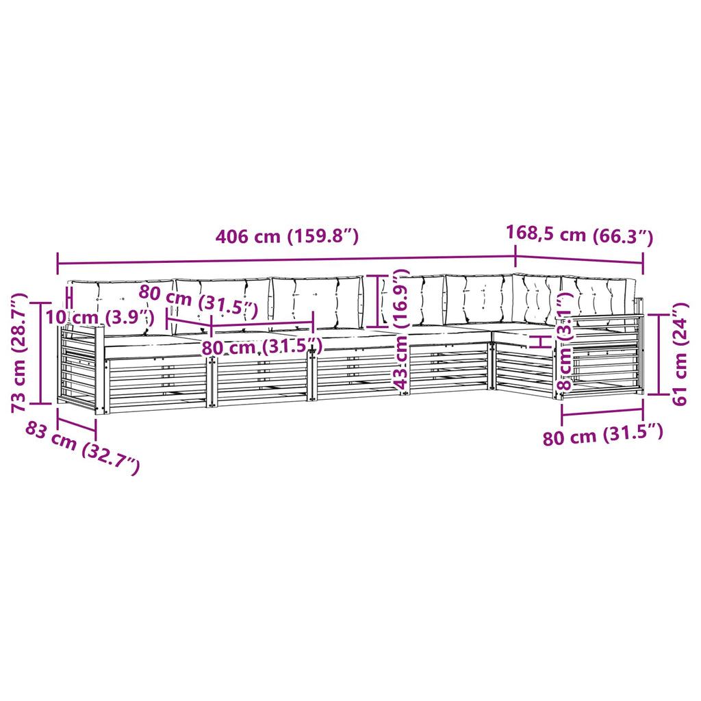 Outdoor-Sofagarnitur mit Kissen 6 pcs Natur und Anthrazit