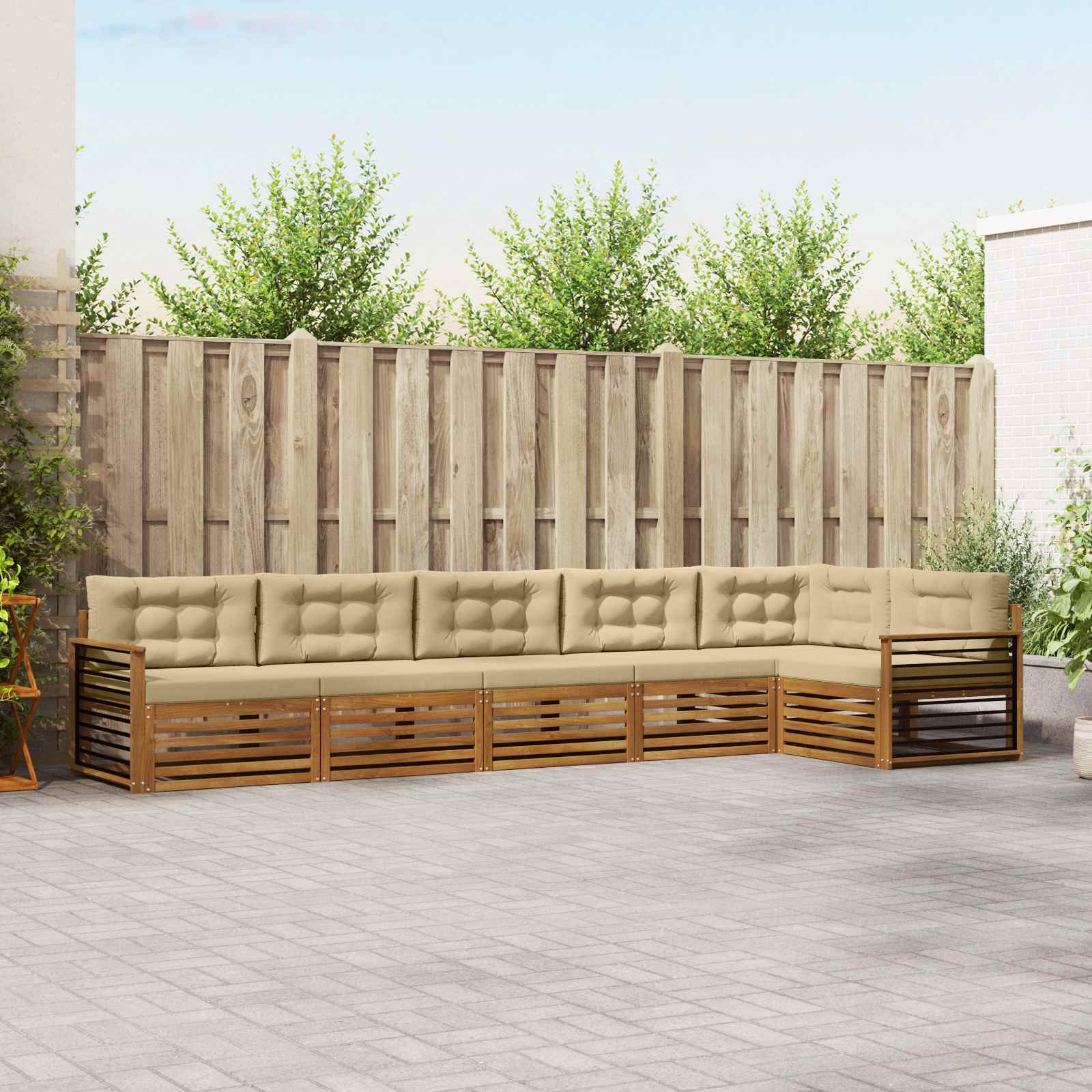 Outdoor-Sofagarnitur mit Kissen 6 pcs Natur und Beige