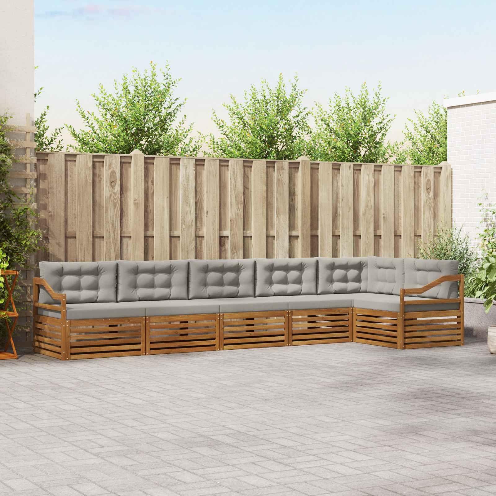 Outdoor-Sofagarnitur mit Kissen 6 pcs Natürlich und Hellgrau