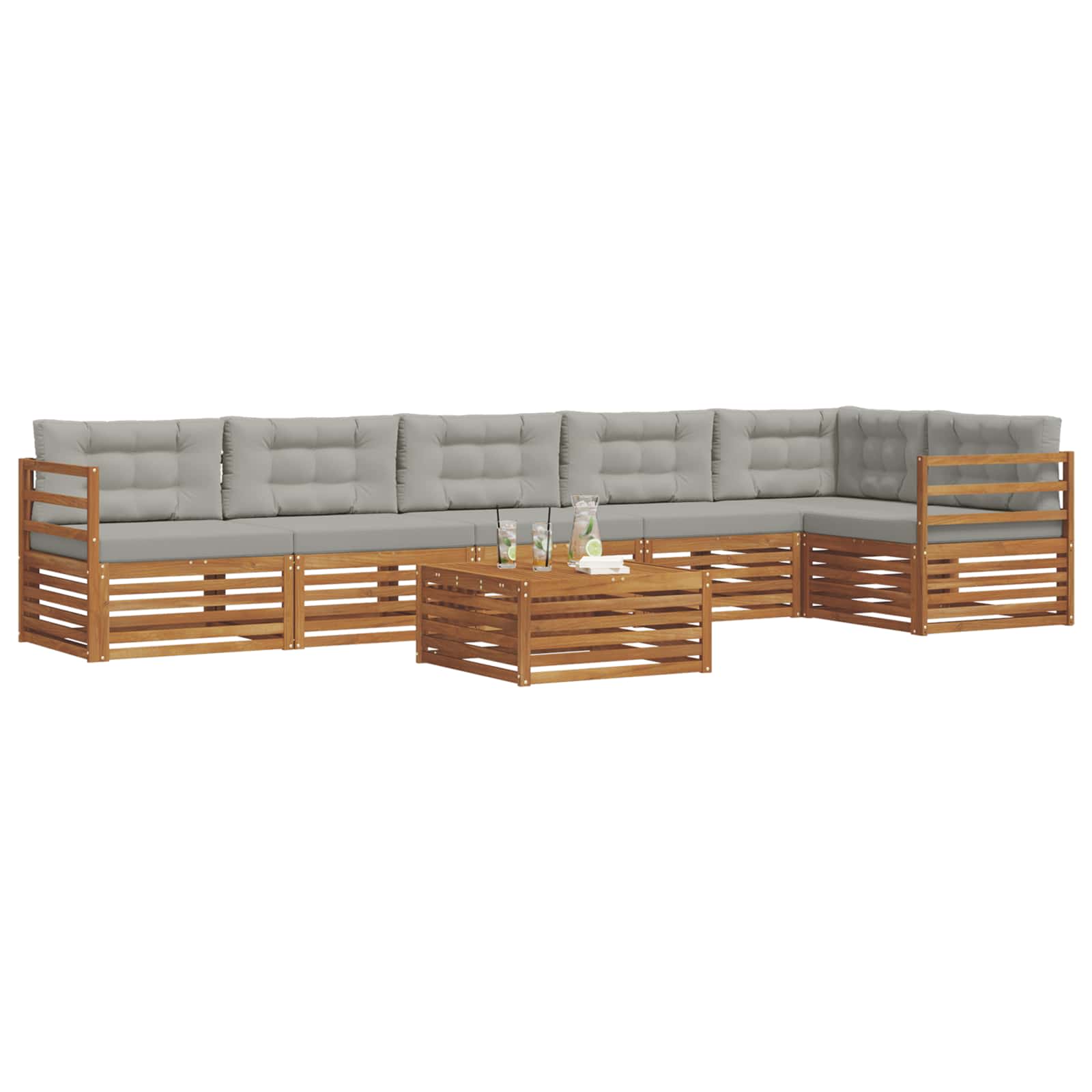 Outdoor-Sofagarnitur mit Kissen 7 pcs Natürlich und Hellgrau