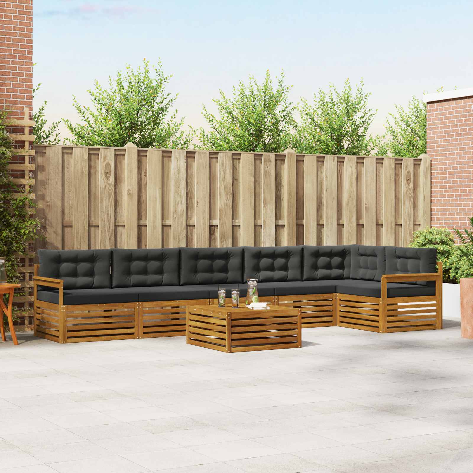 Outdoor-Sofagarnitur mit Kissen 7 pcs Natur und Anthrazit