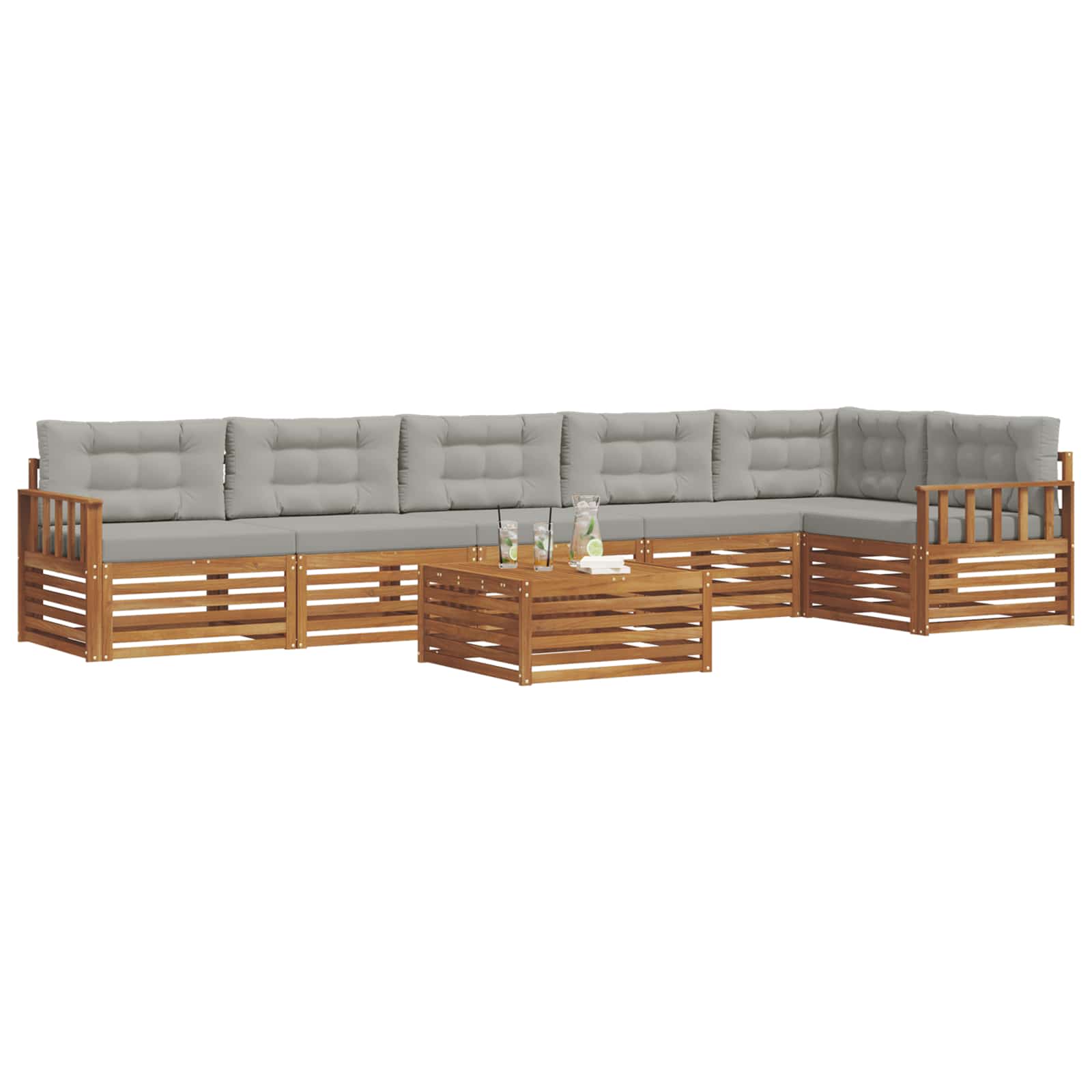 Outdoor-Sofagarnitur mit Kissen 7 pcs Natürlich und Hellgrau