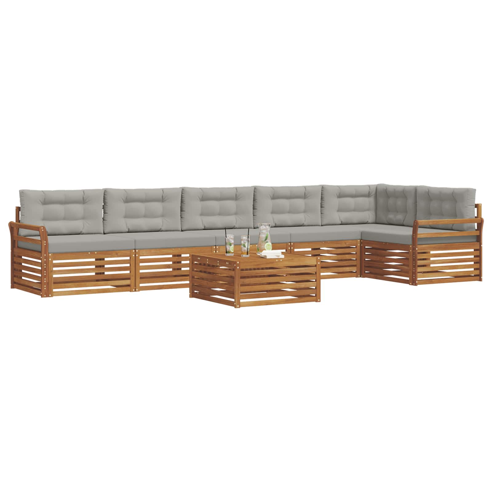 Outdoor-Sofagarnitur mit Kissen 7 pcs Natürlich und Hellgrau