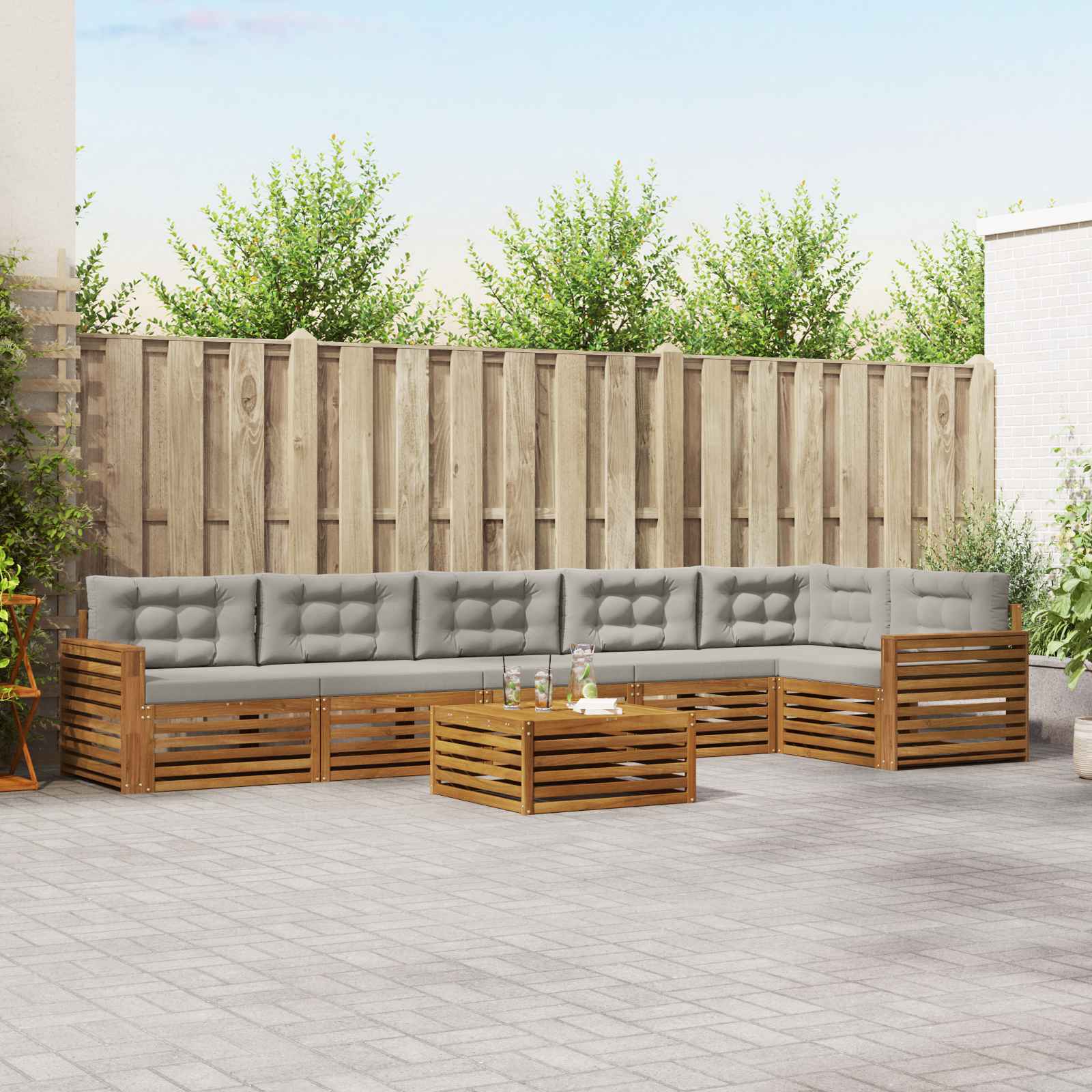 Outdoor-Sofagarnitur mit Kissen 7 pcs Natürlich und Hellgrau