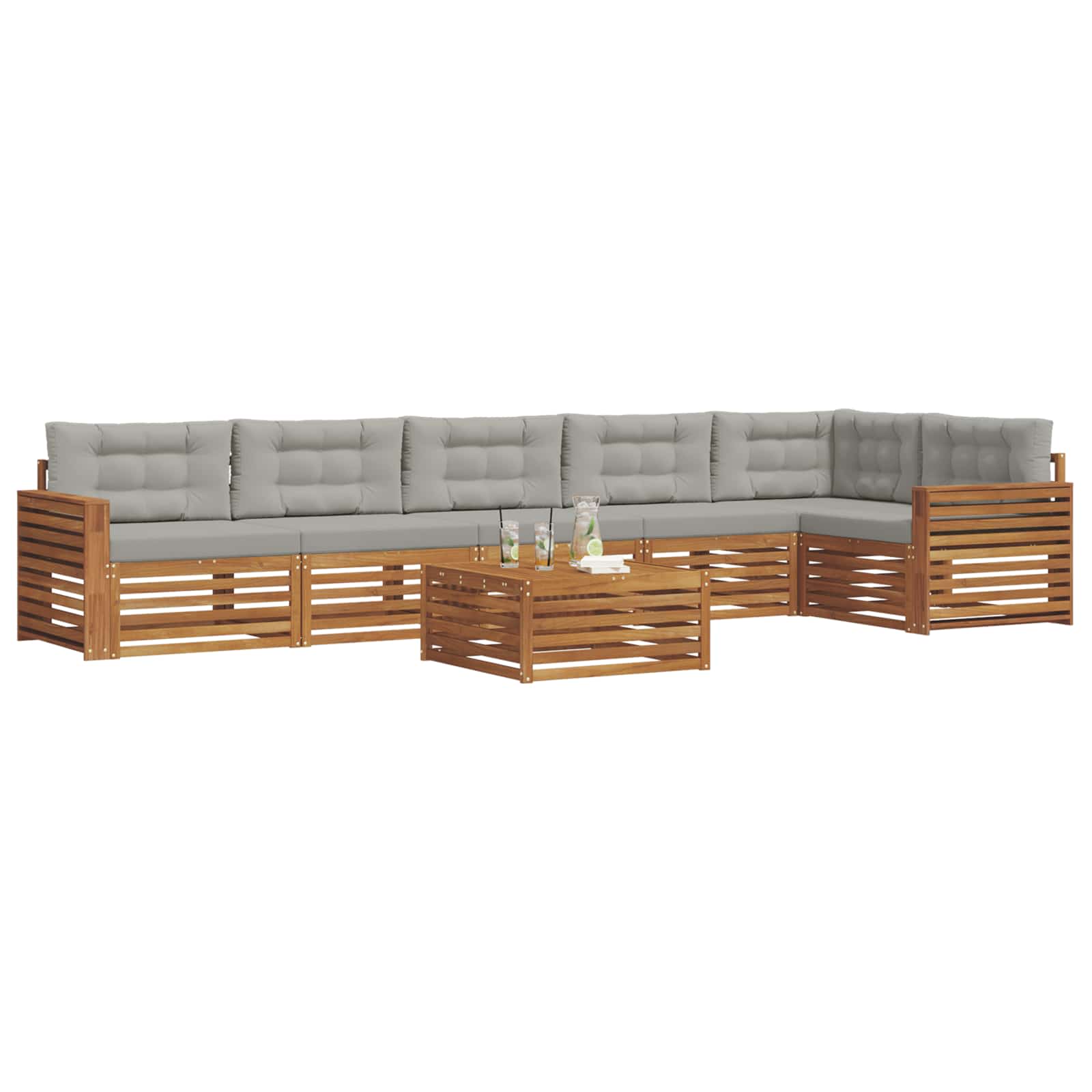 Outdoor-Sofagarnitur mit Kissen 7 pcs Natürlich und Hellgrau