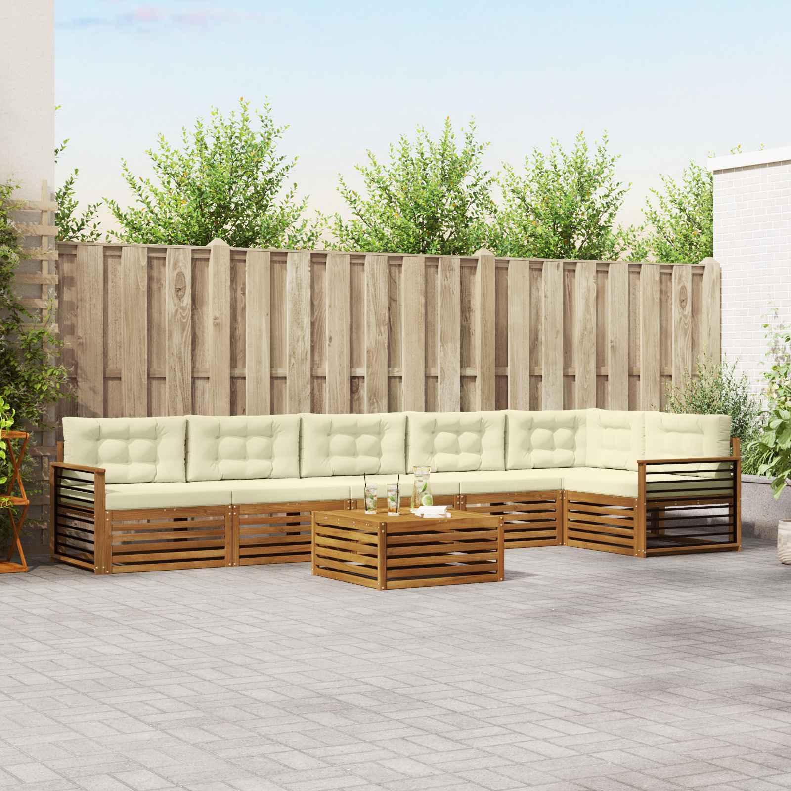 Outdoor-Sofagarnitur mit Kissen 7 pcs Natur und Creme