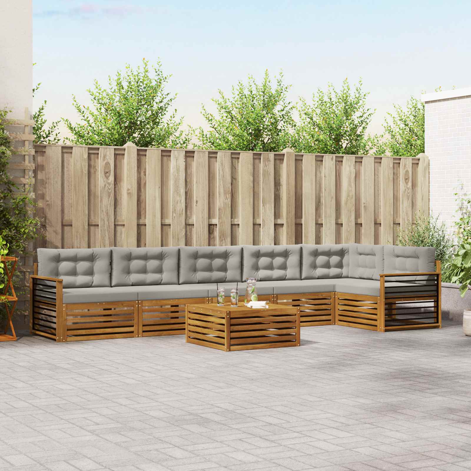 Outdoor-Sofagarnitur mit Kissen 7 pcs Natürlich und Hellgrau