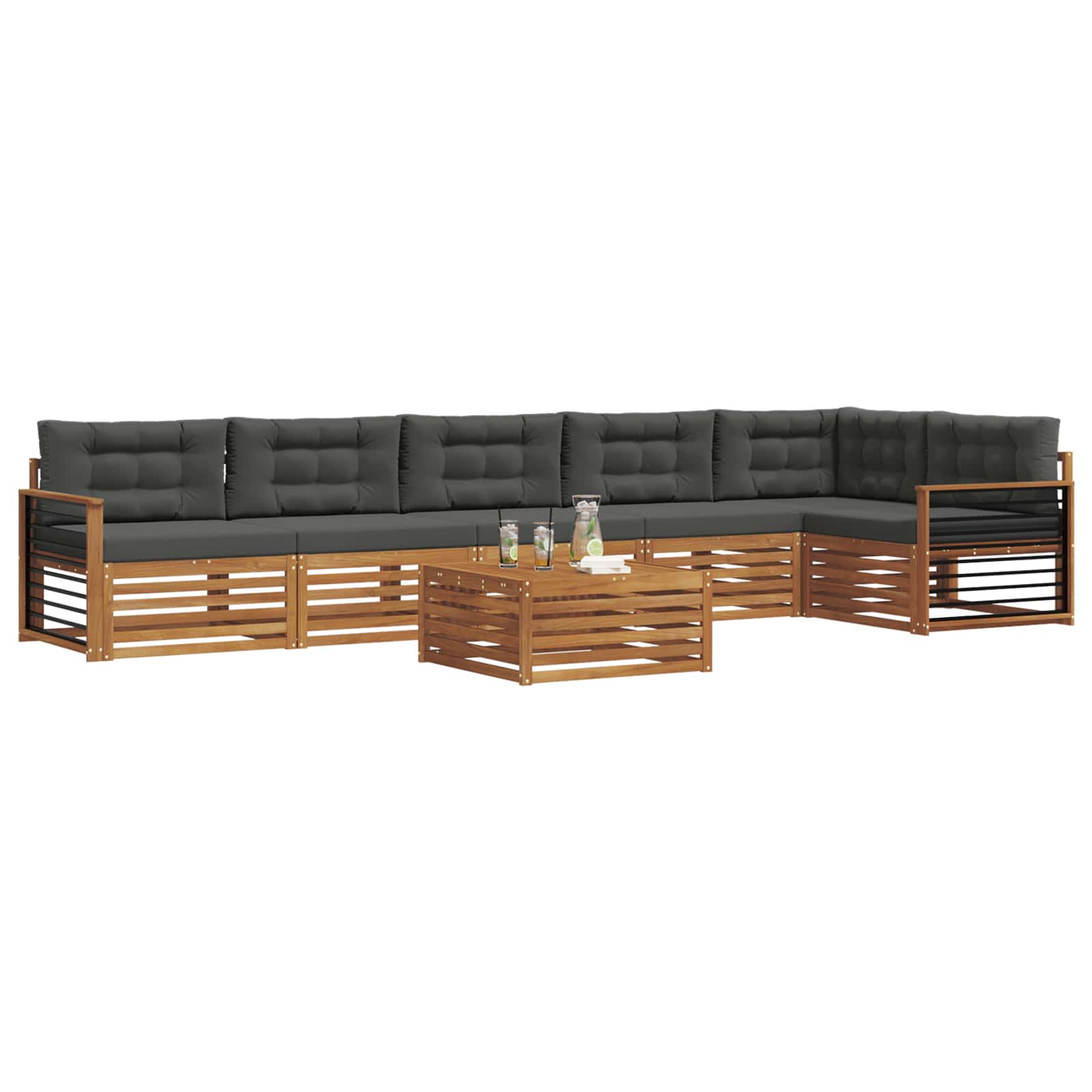 Outdoor-Sofagarnitur mit Kissen 7 pcs Natur und Anthrazit