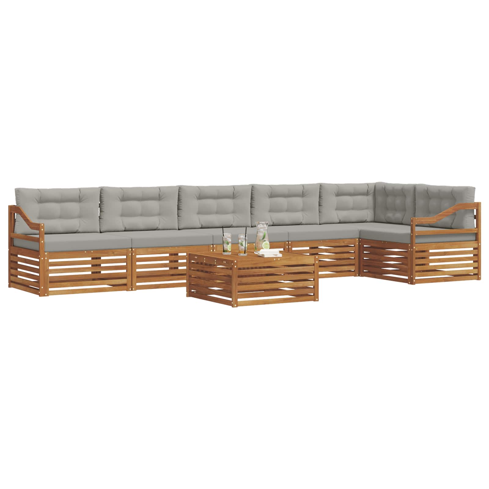 Outdoor-Sofagarnitur mit Kissen 7 pcs Natürlich und Hellgrau