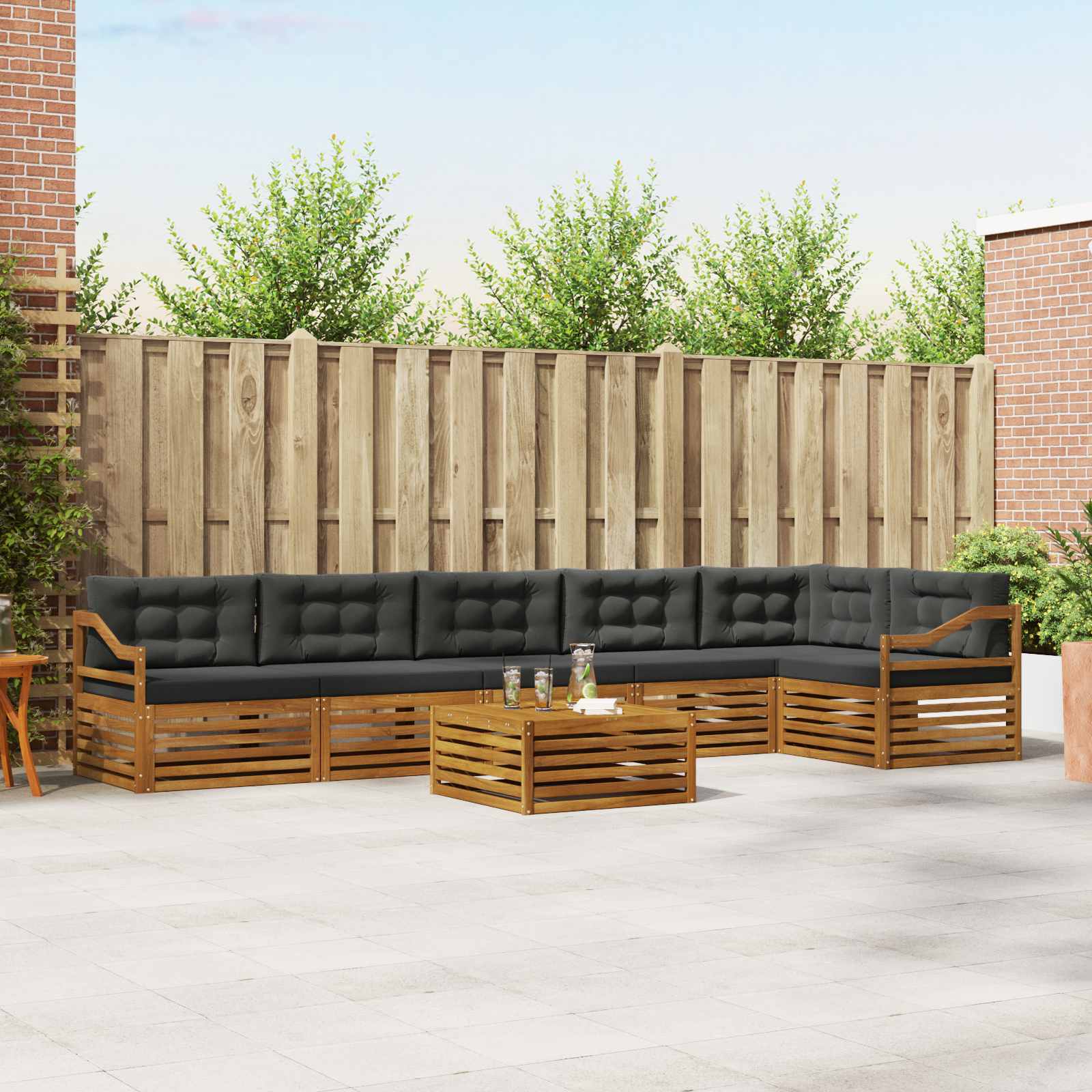Outdoor-Sofagarnitur mit Kissen 7 pcs Natur und Anthrazit