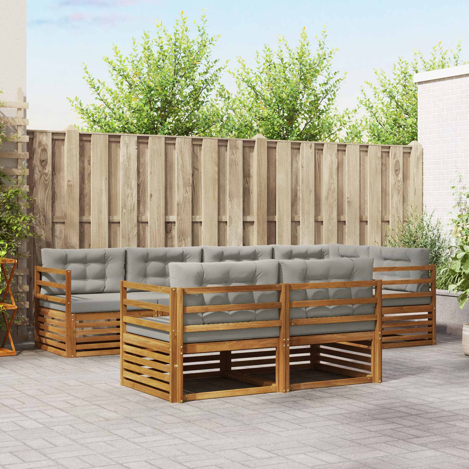 Outdoor-Sofagarnitur mit Kissen 7 pcs Natürlich und Hellgrau