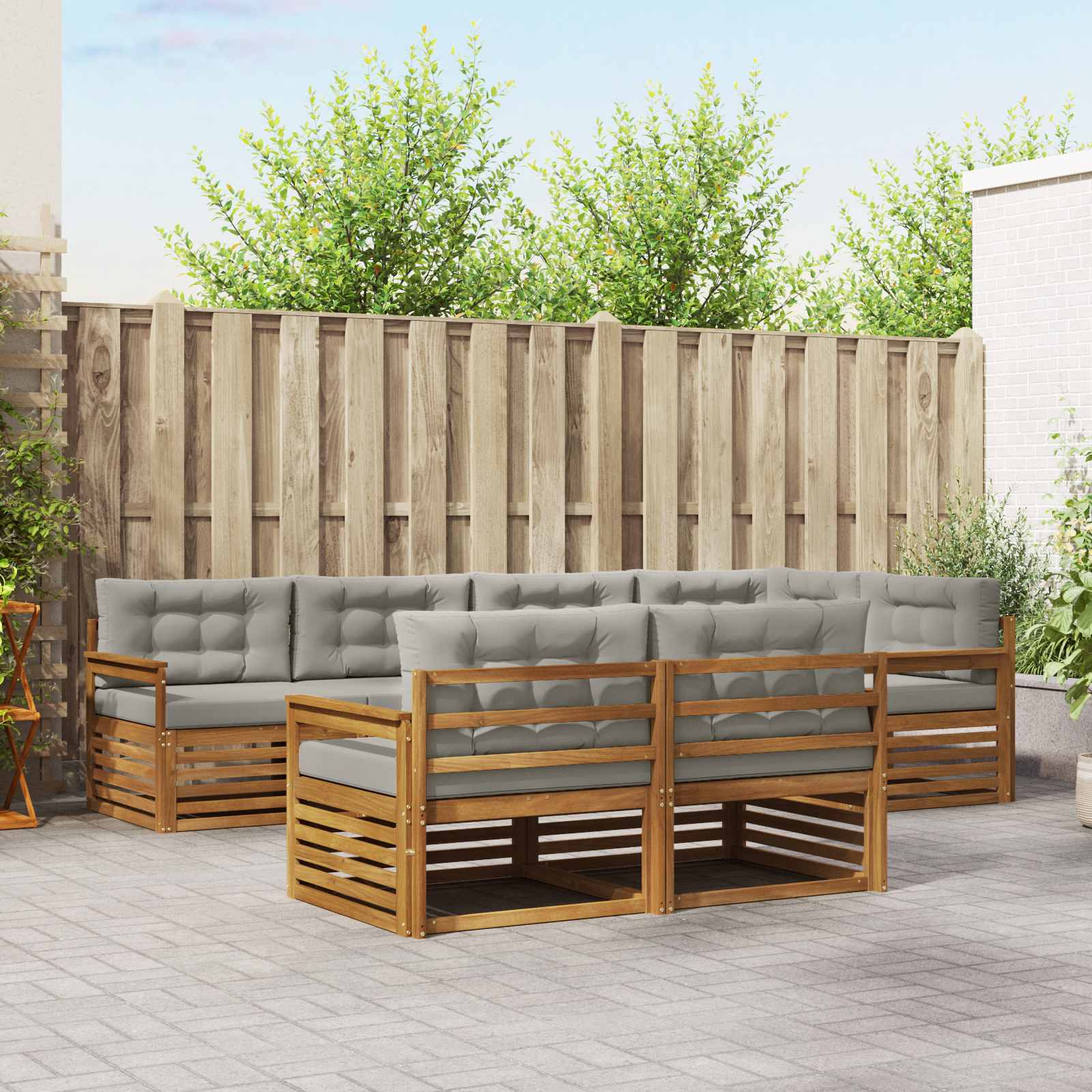 Outdoor-Sofagarnitur mit Kissen 7 pcs Natürlich und Hellgrau