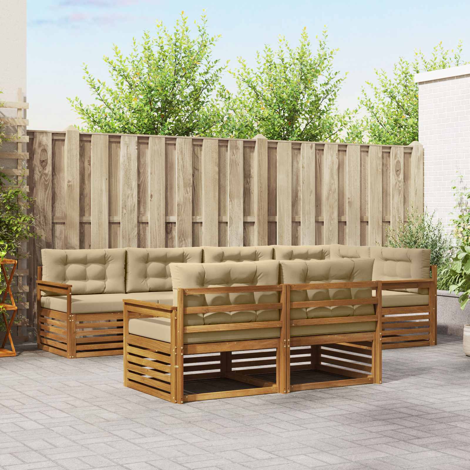 Outdoor-Sofagarnitur mit Kissen 7 pcs Natur und Beige
