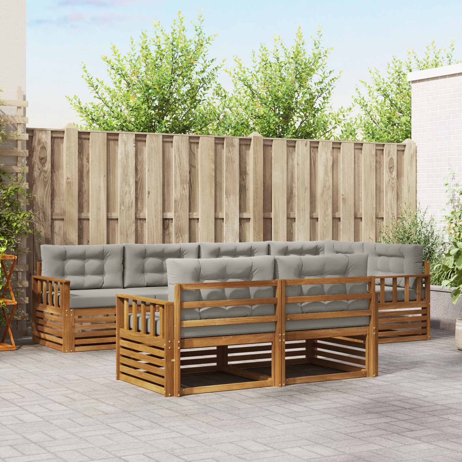 Outdoor-Sofagarnitur mit Kissen 7 pcs Natürlich und Hellgrau