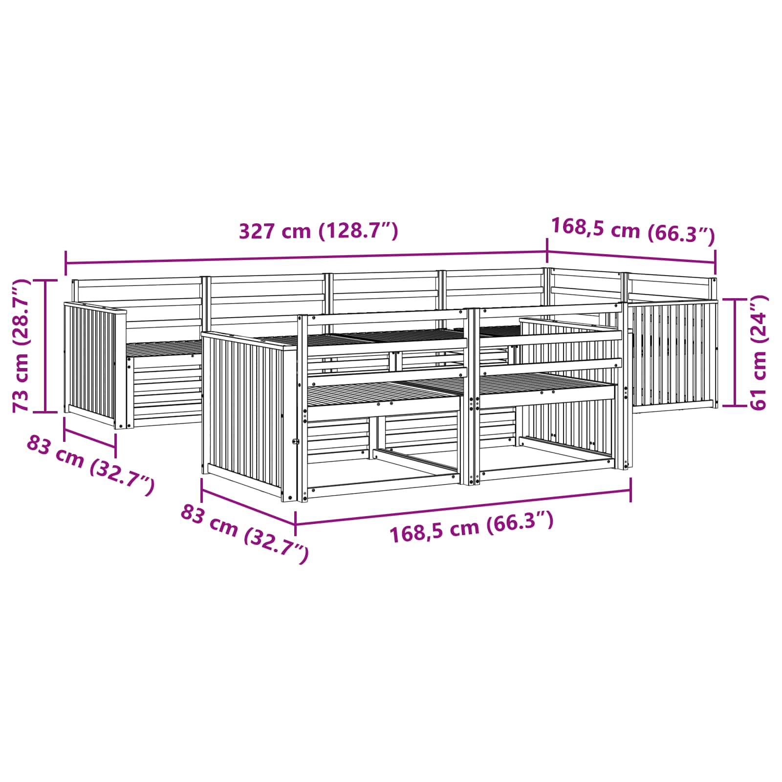 Outdoor-Sofagarnitur 7 pcs Natur Massivholz Akazie