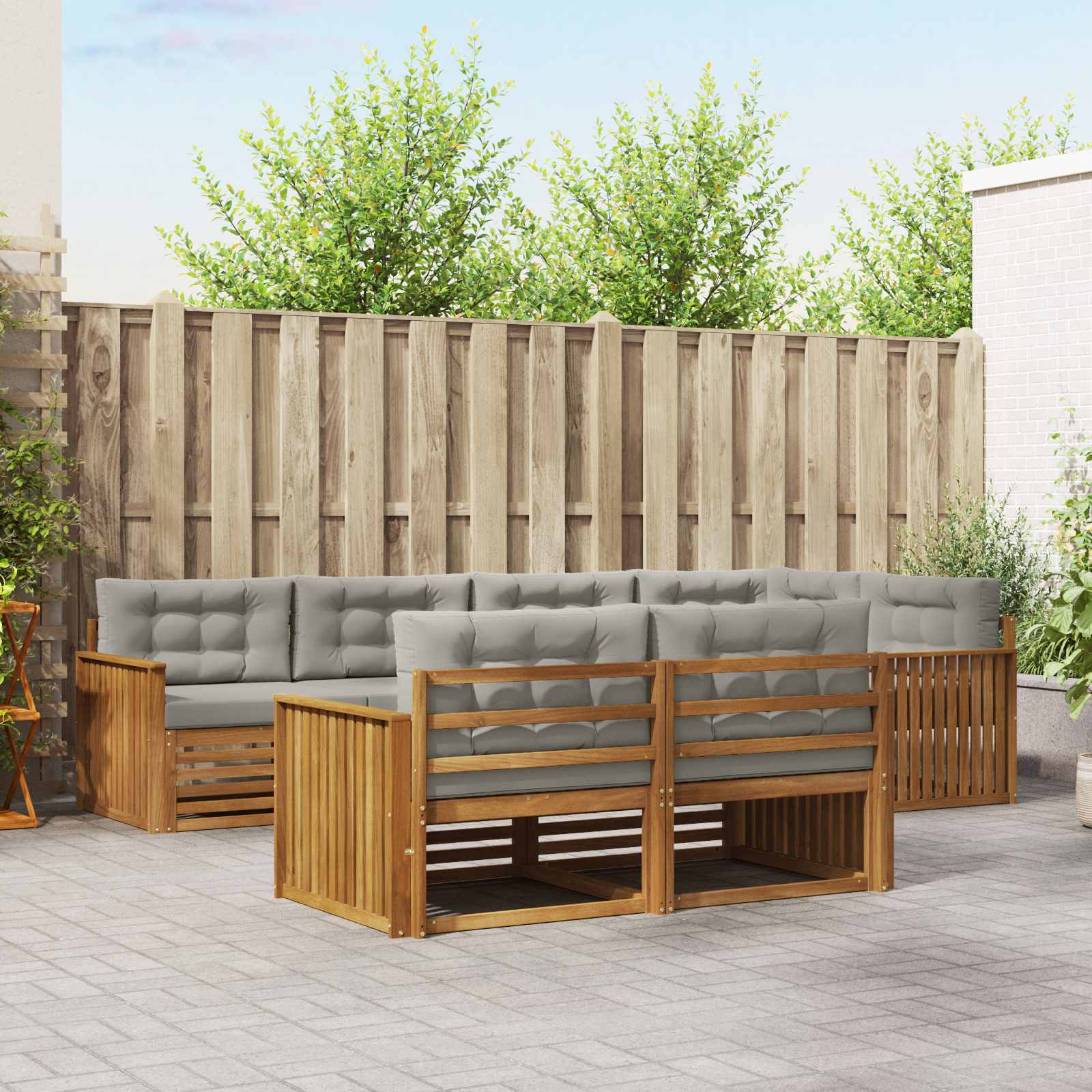Outdoor-Sofagarnitur mit Kissen 7 pcs Natürlich und Hellgrau